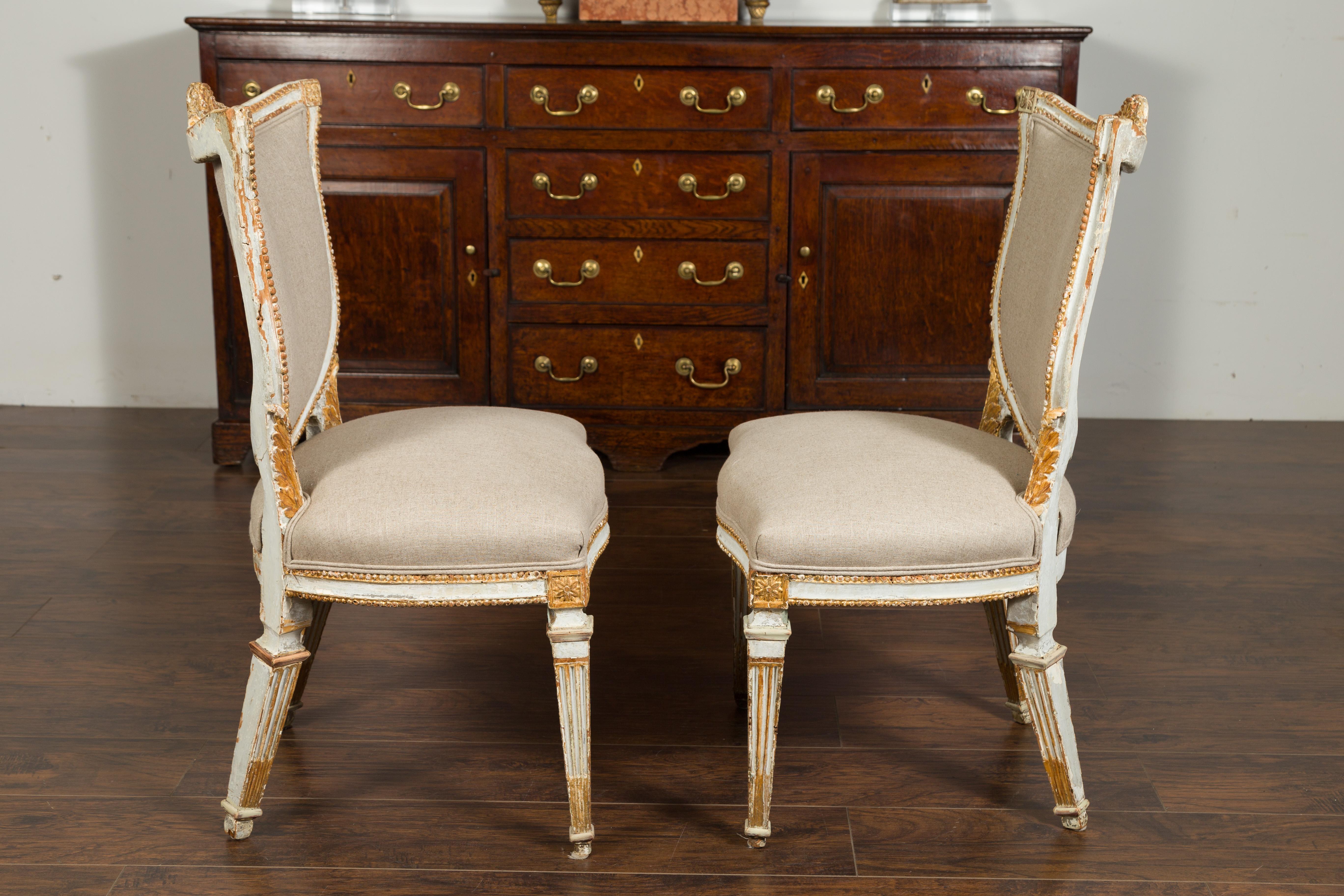 Pair of Italian Neoclassical Painted and Carved Side Chairs with Shield Backs For Sale 8