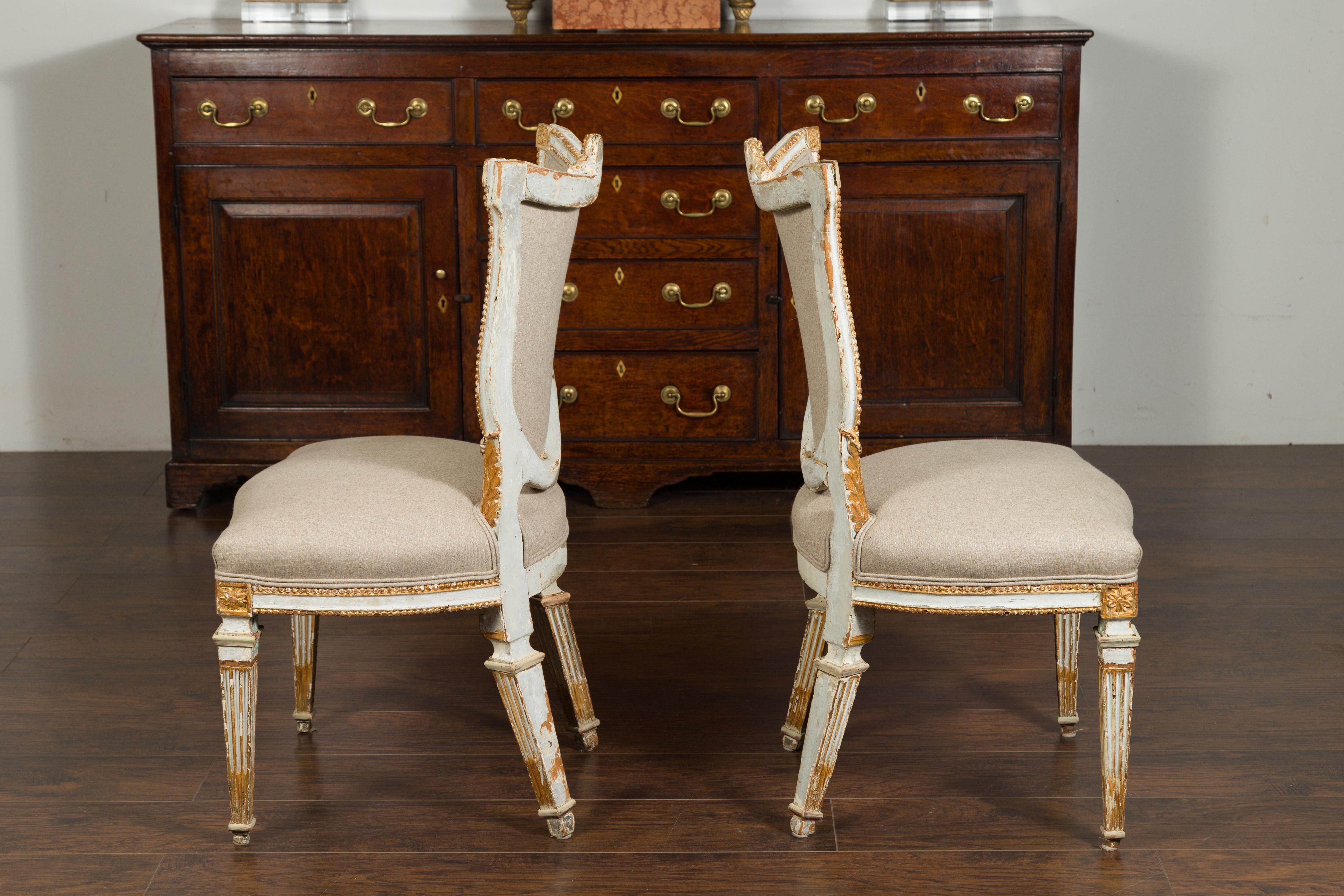 Pair of Italian Neoclassical Painted and Carved Side Chairs with Shield Backs For Sale 10