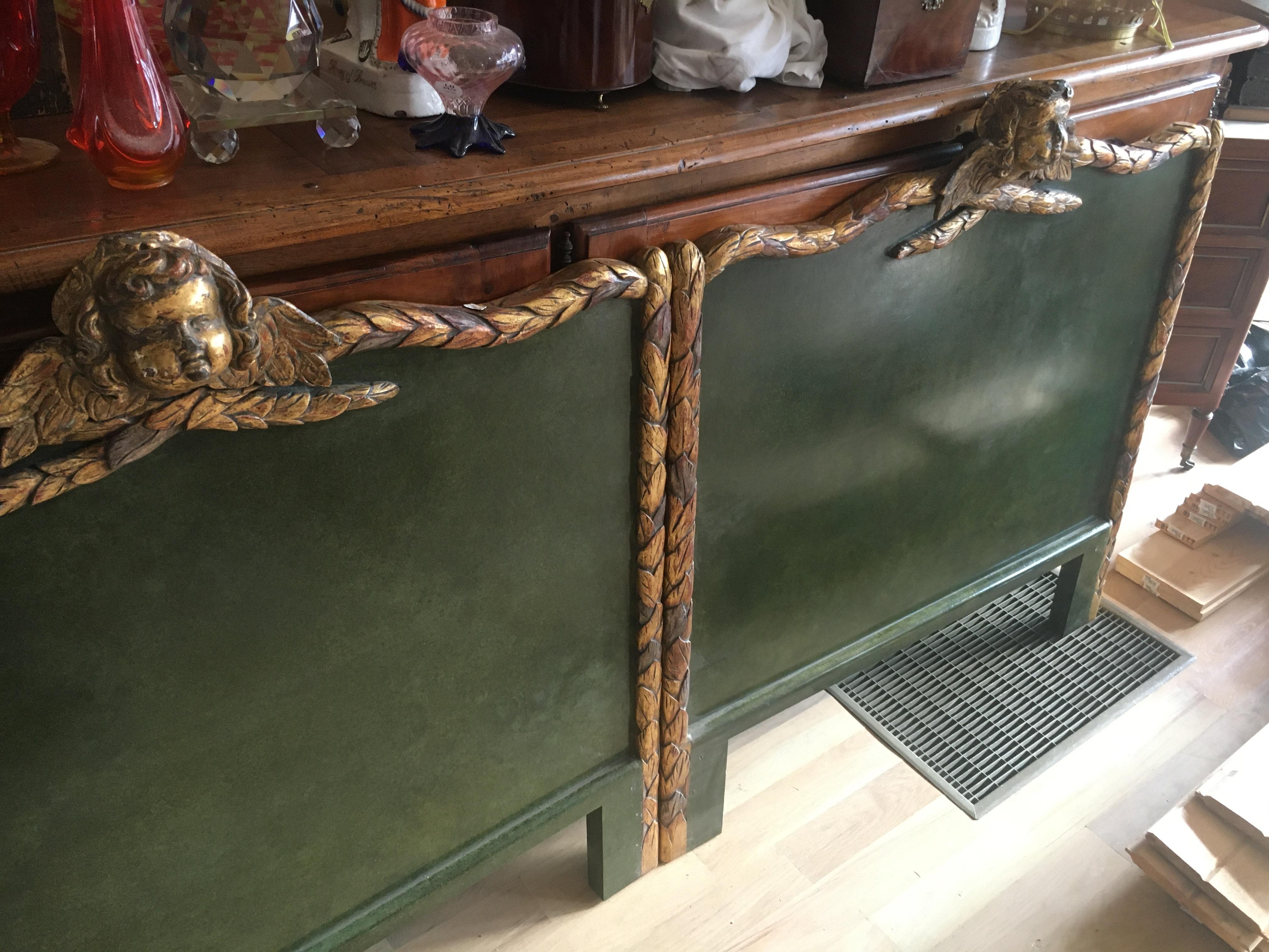 Pair of Italian Neoclassical Painted and Parcel Gilt Headboards Lovely Patina 6