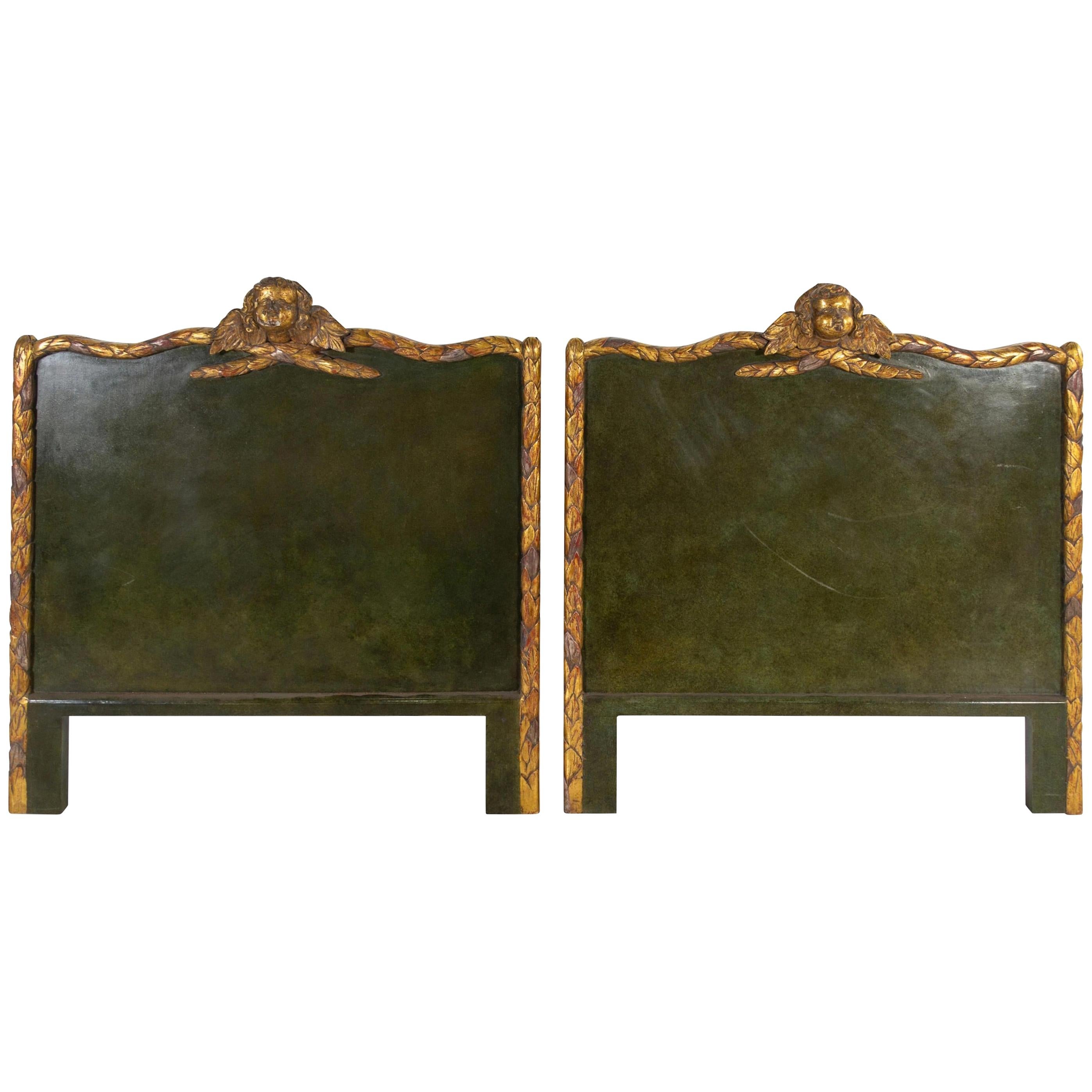 Pair of Italian Neoclassical Painted and Parcel Gilt Headboards Lovely Patina