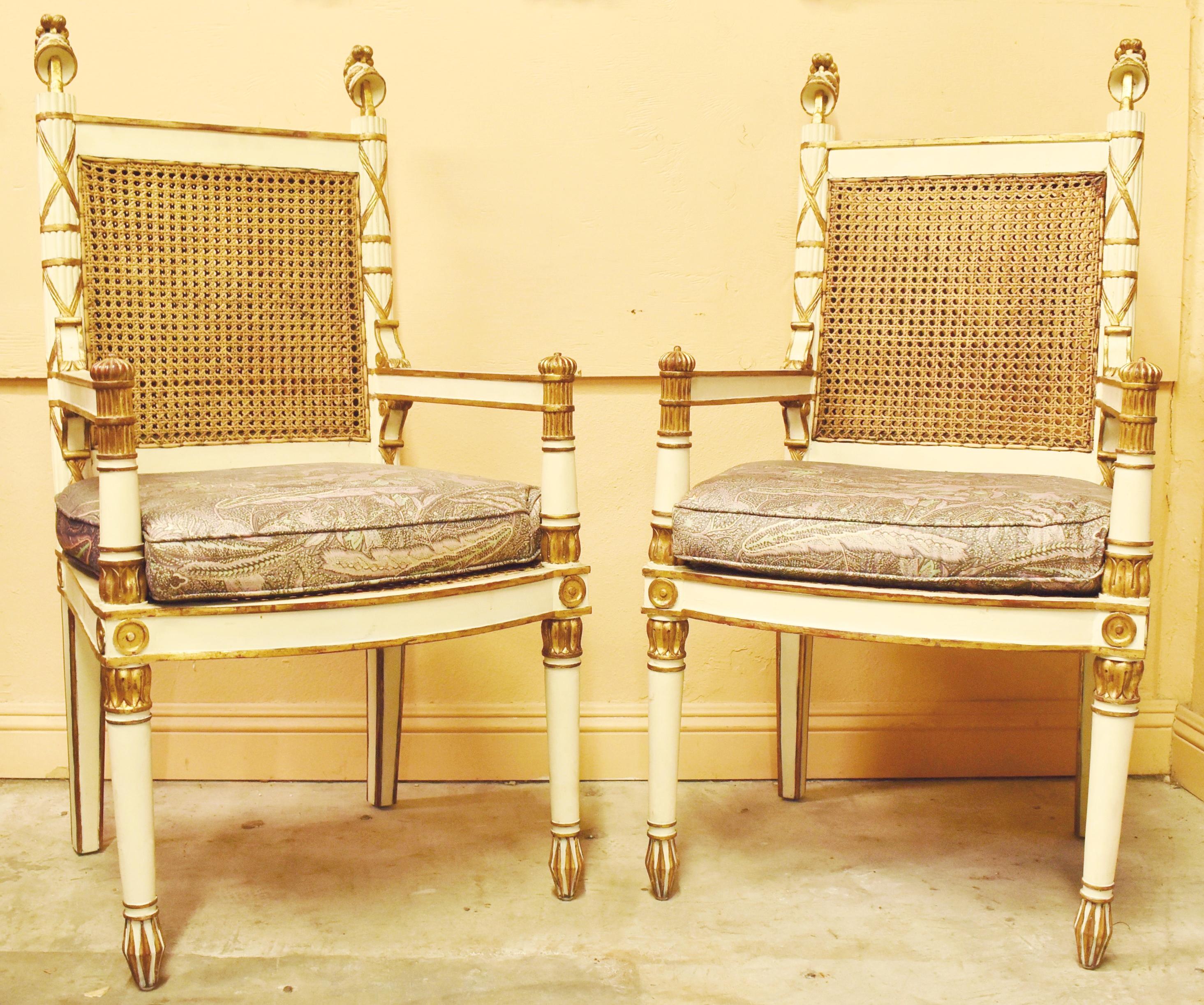 Pair of Italian Neoclassical Painted Armchairs 6