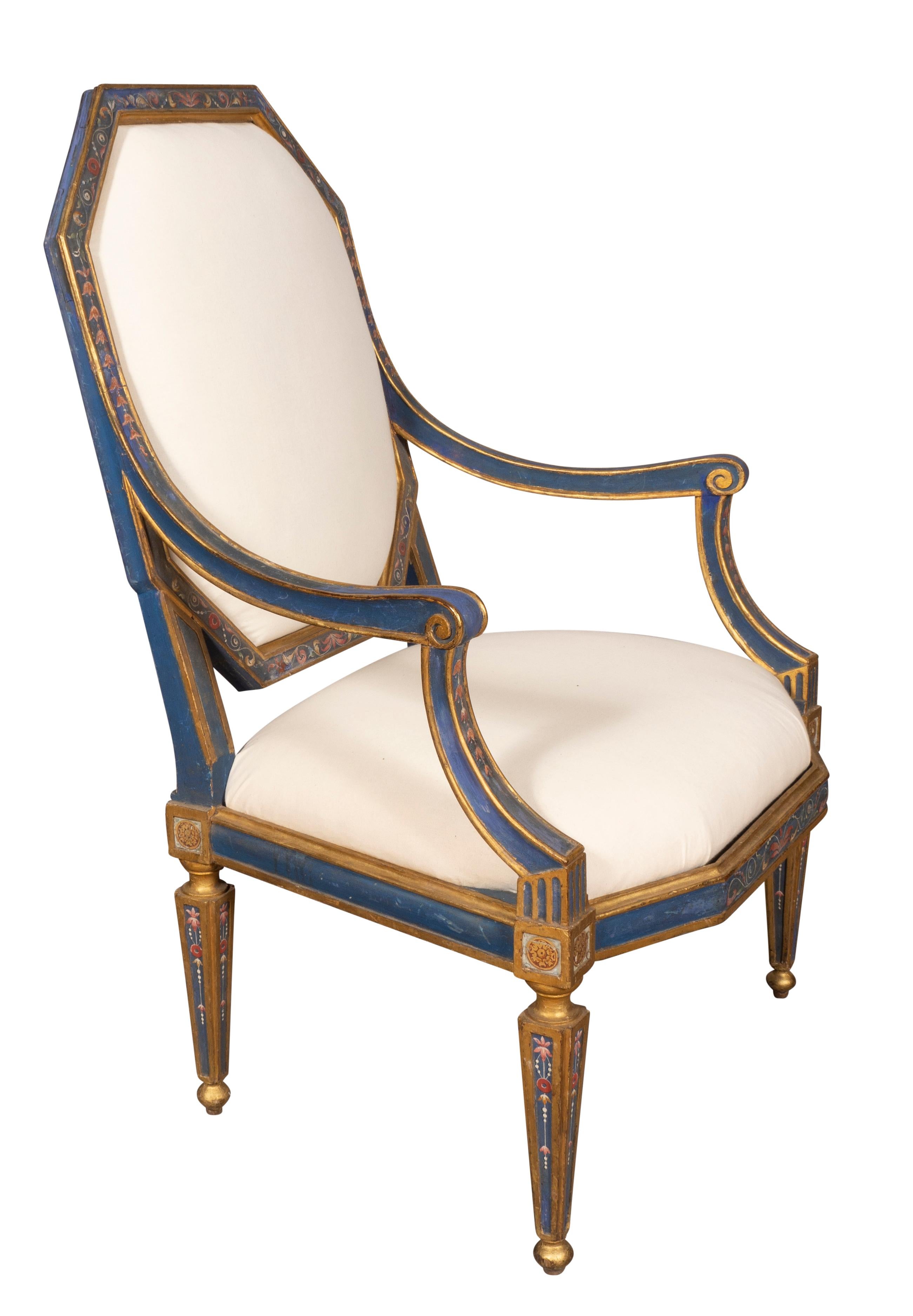 Pair of Italian Neoclassical Painted Armchairs In Good Condition For Sale In Essex, MA
