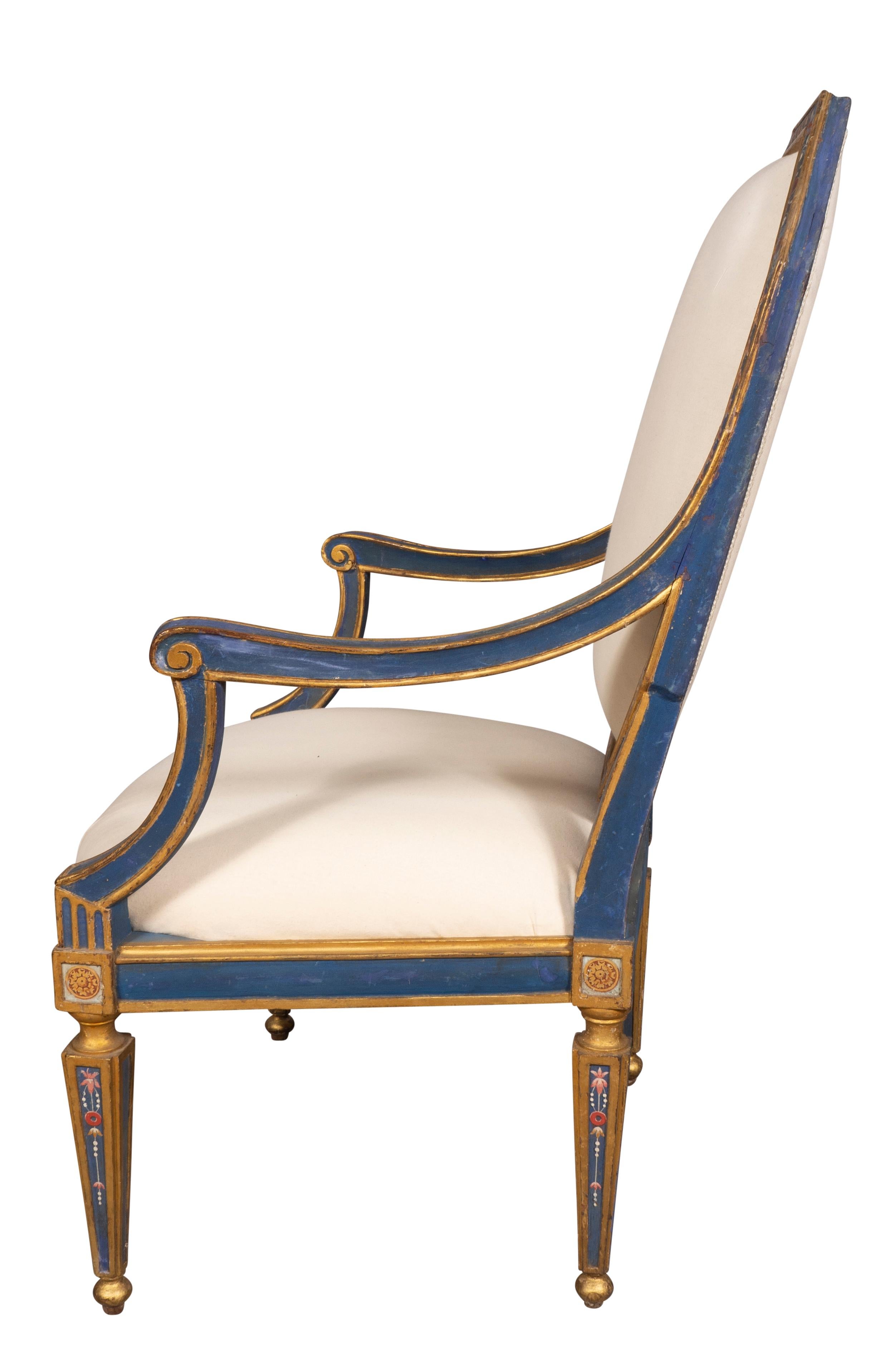 Pair of Italian Neoclassical Painted Armchairs For Sale 2