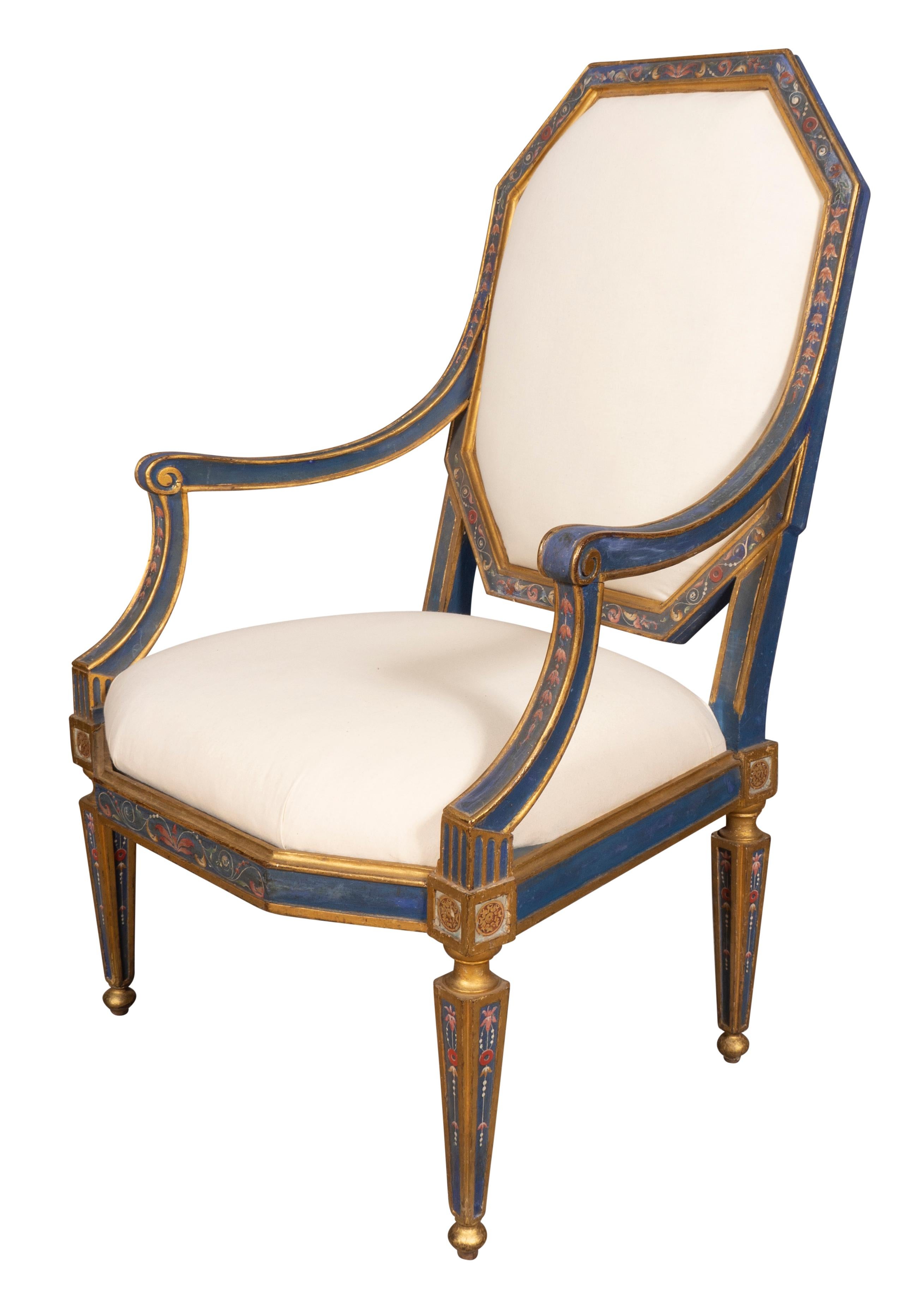 Pair of Italian Neoclassical Painted Armchairs For Sale 3