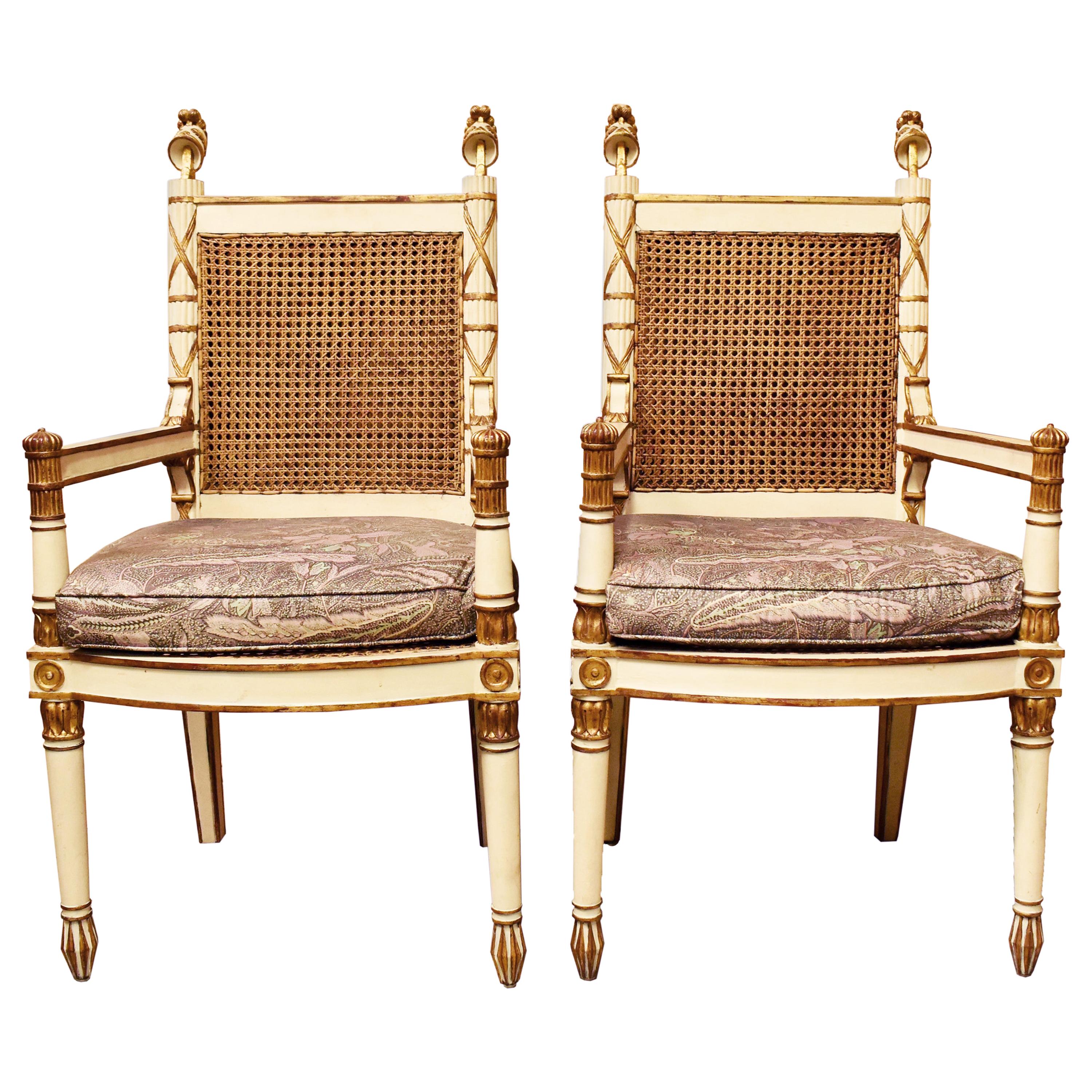 Pair of Italian Neoclassical Painted Armchairs