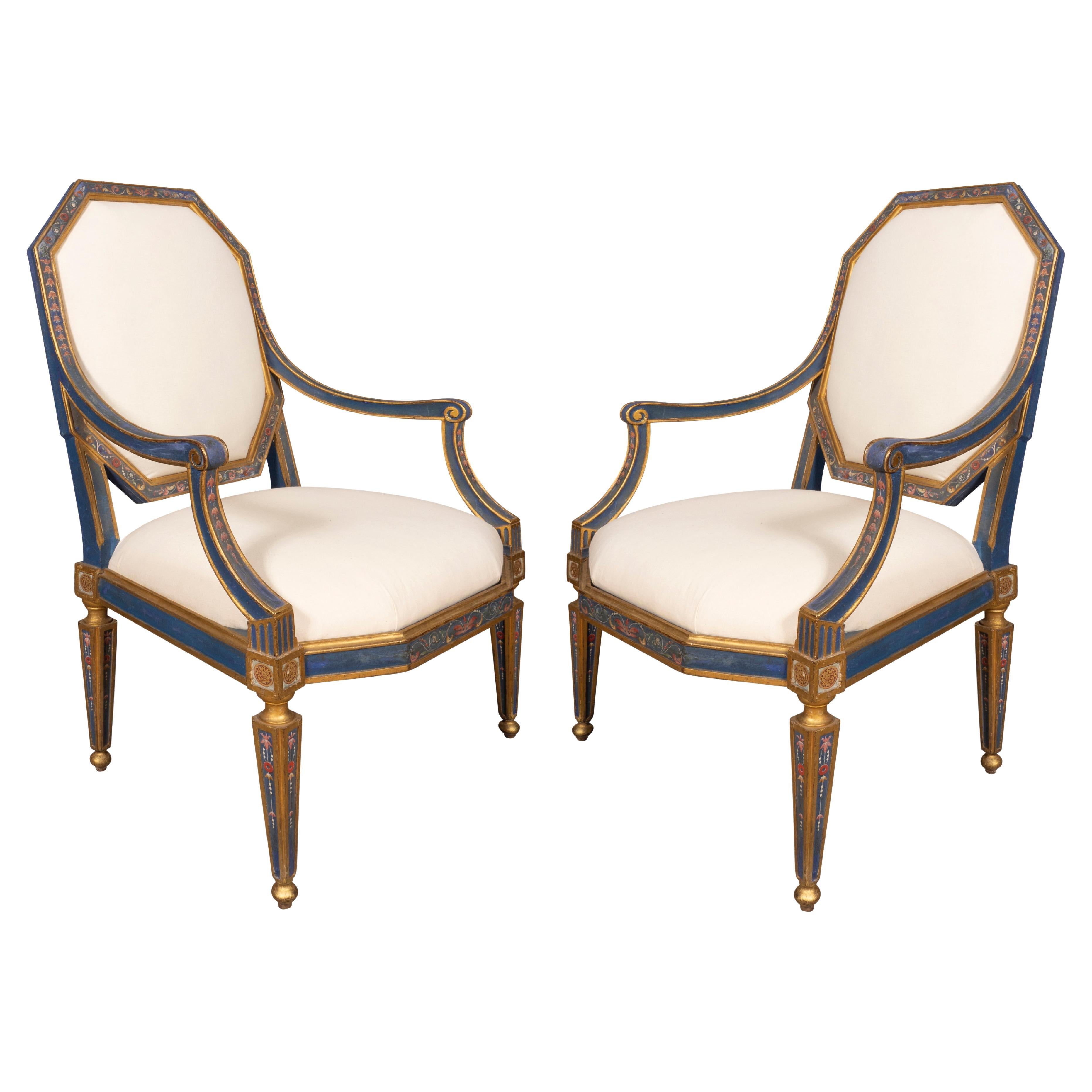 Pair of Italian Neoclassical Painted Armchairs For Sale