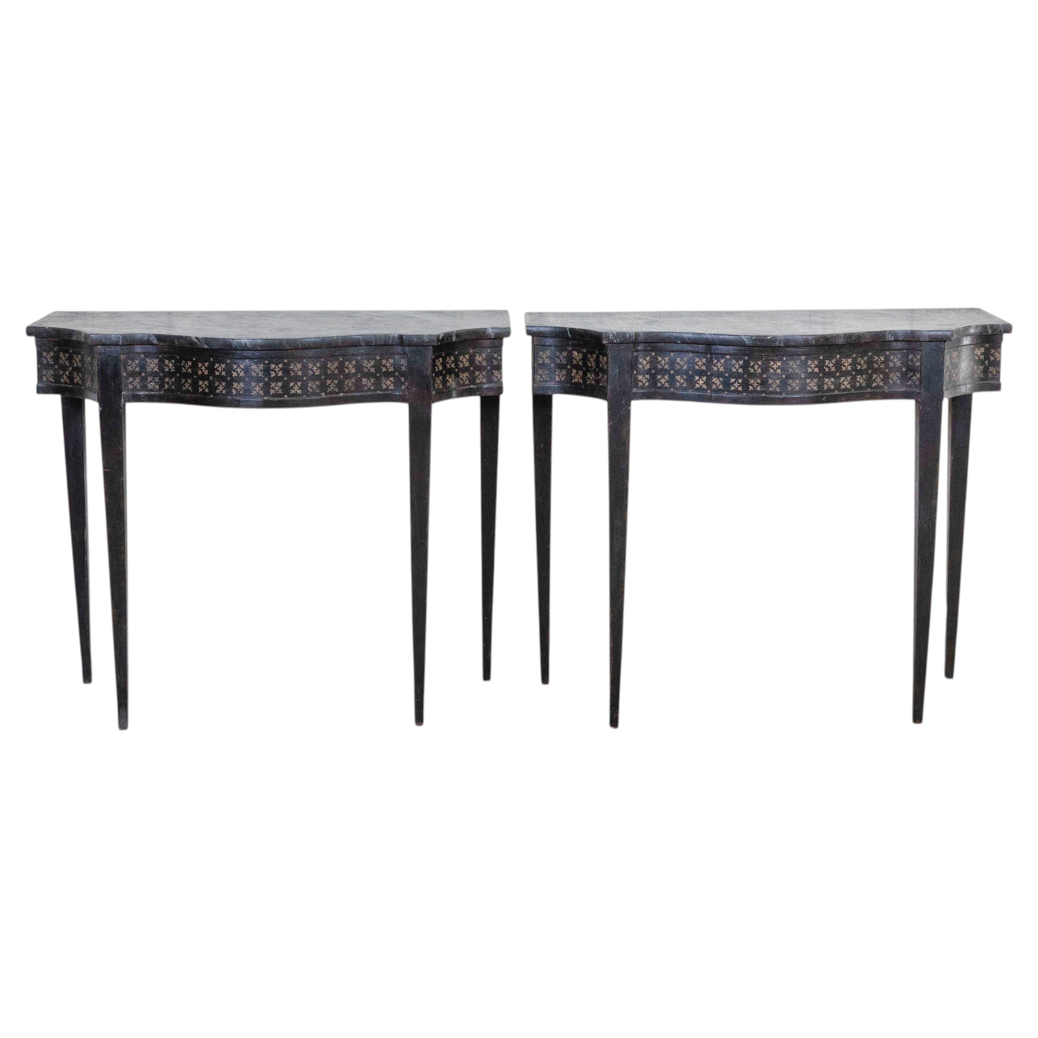 Pair of Italian Neoclassical Painted Console Tables, Late 19th Century