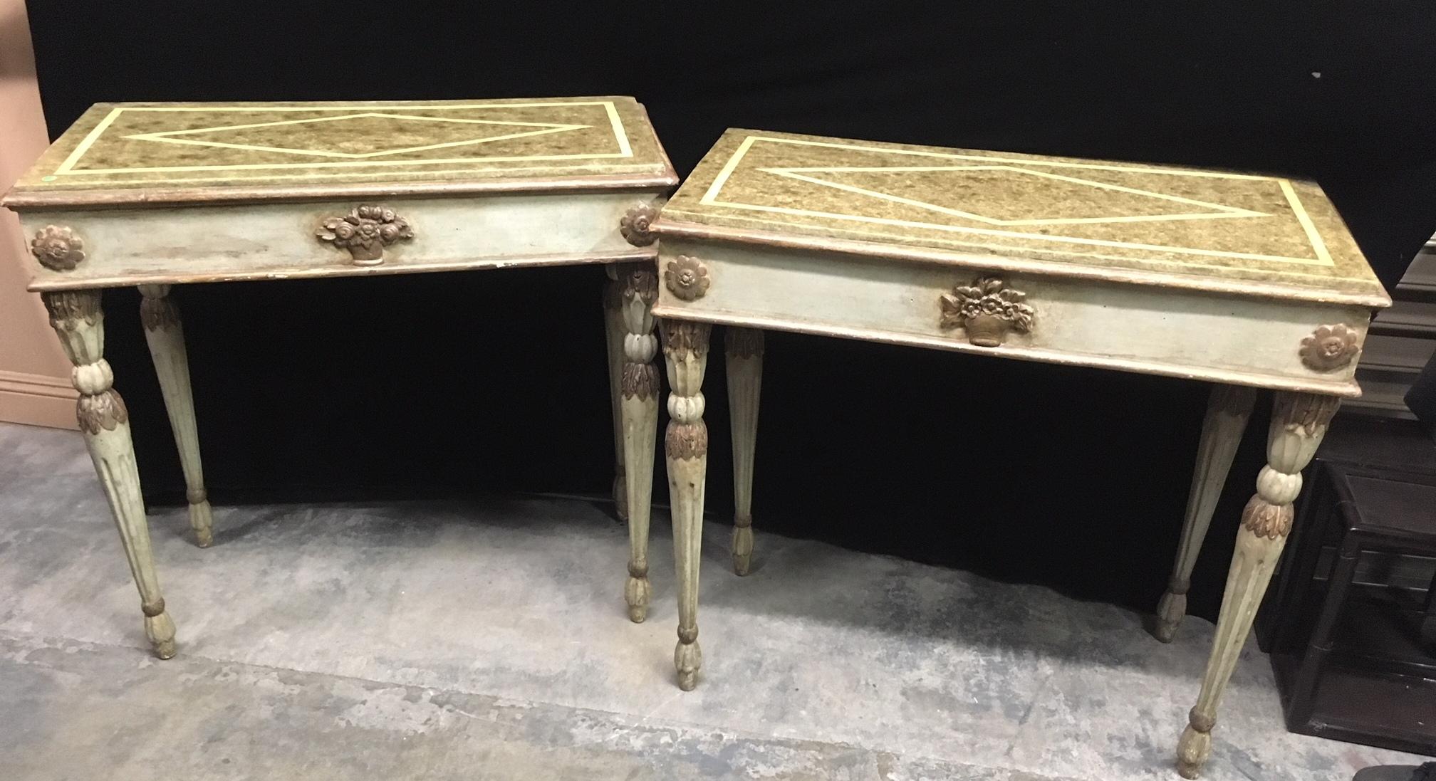 Pair of Italian Neoclassical Painted Consoles, Late 18th Century In Good Condition In Cypress, CA