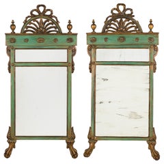 Pair of Italian Neoclassical Painted Trumeau Dual Mirrors Arch 
Bow Pediments