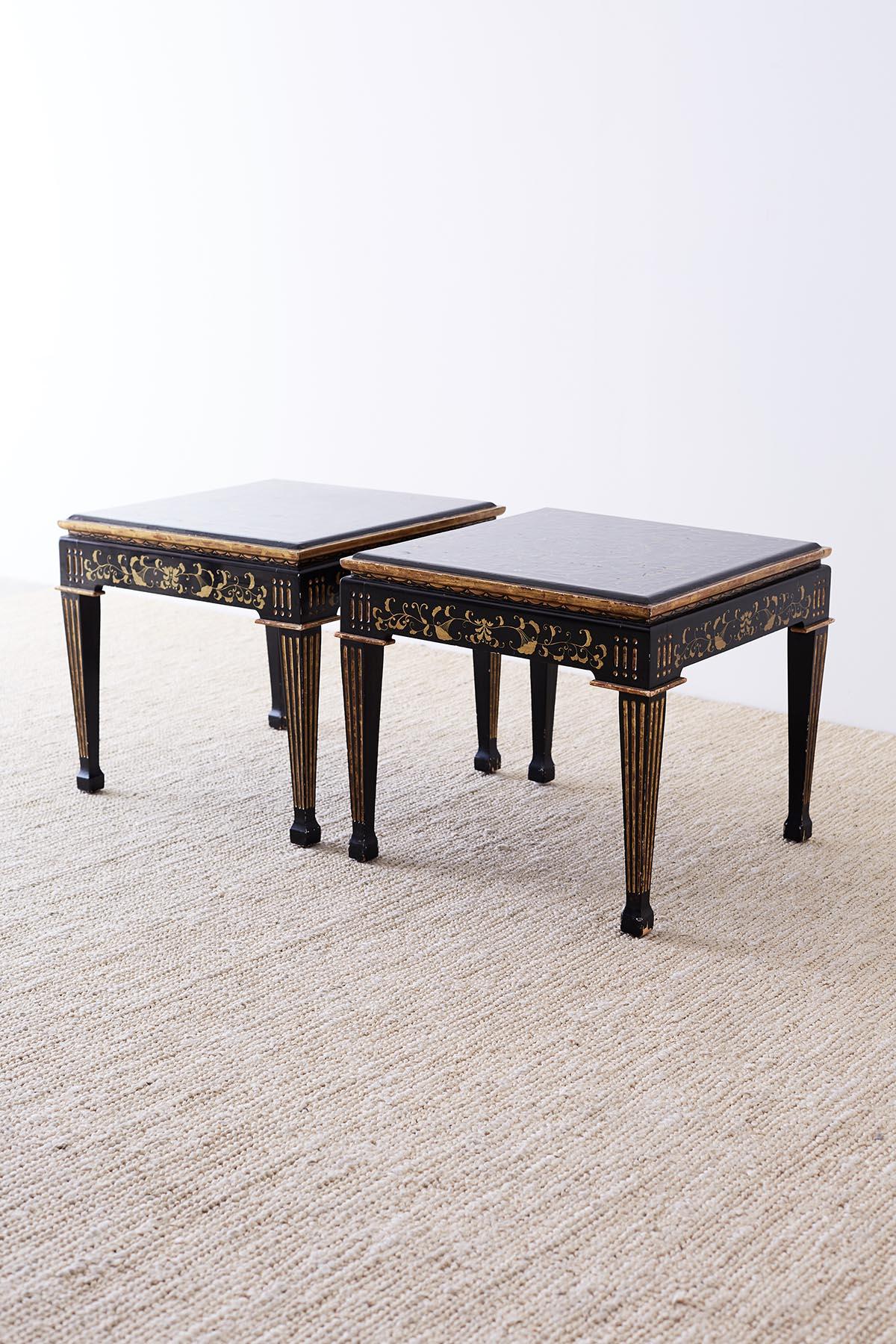 Pair of Italian Neoclassical Parcel-Gilt Lacquered Drink Tables 1