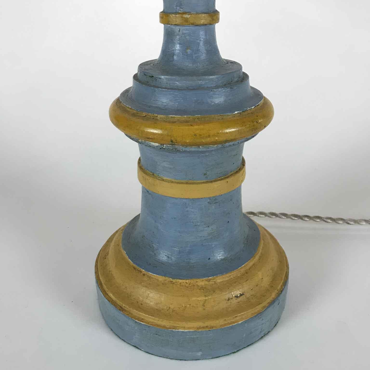 Hand-Crafted Pair of Italian Neoclassical Prickets Large Blue Candlesticks wired for Lamps For Sale