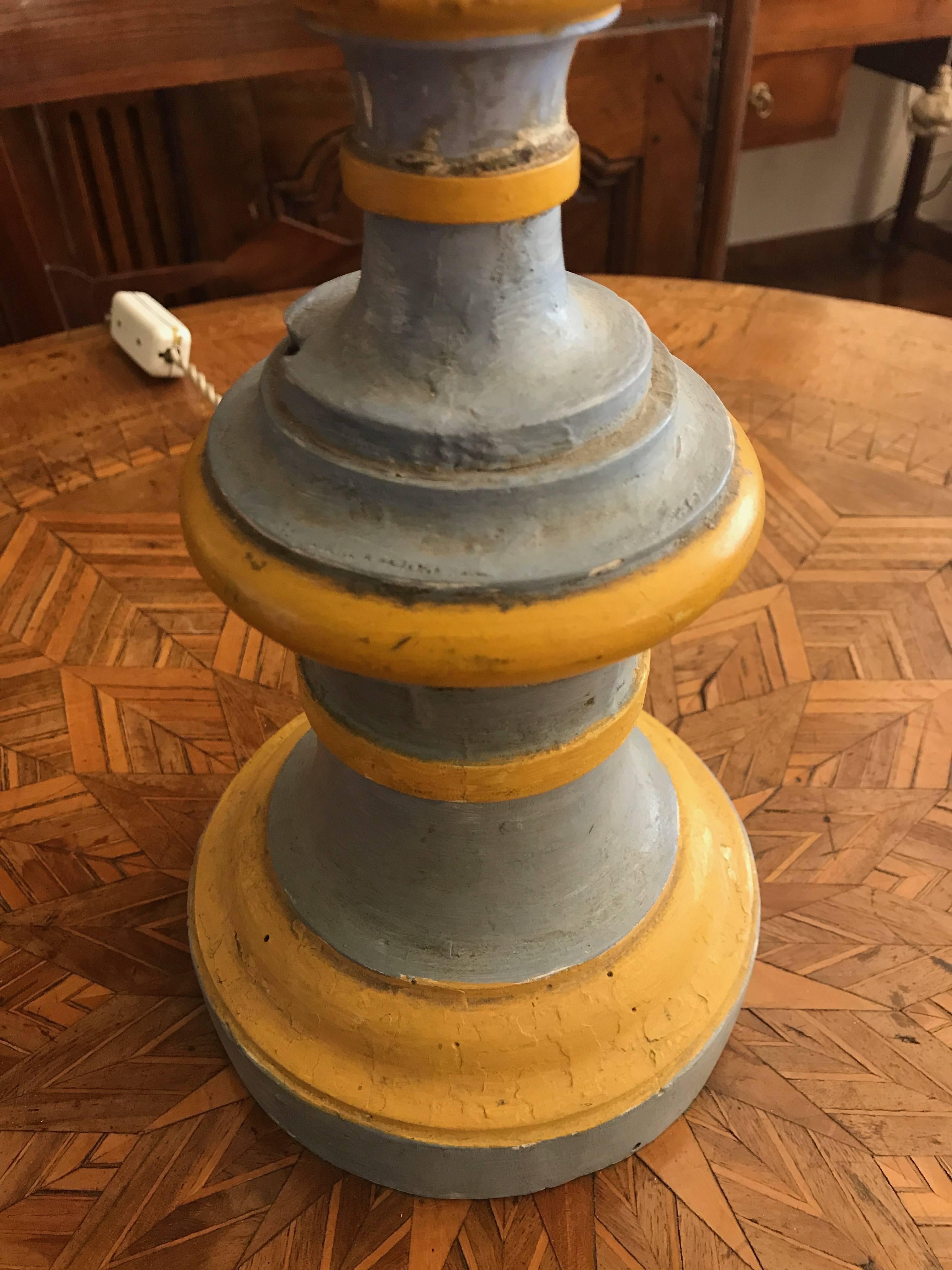 Fabric Pair of Italian Neoclassical Prickets Large Blue Candlesticks wired for Lamps For Sale