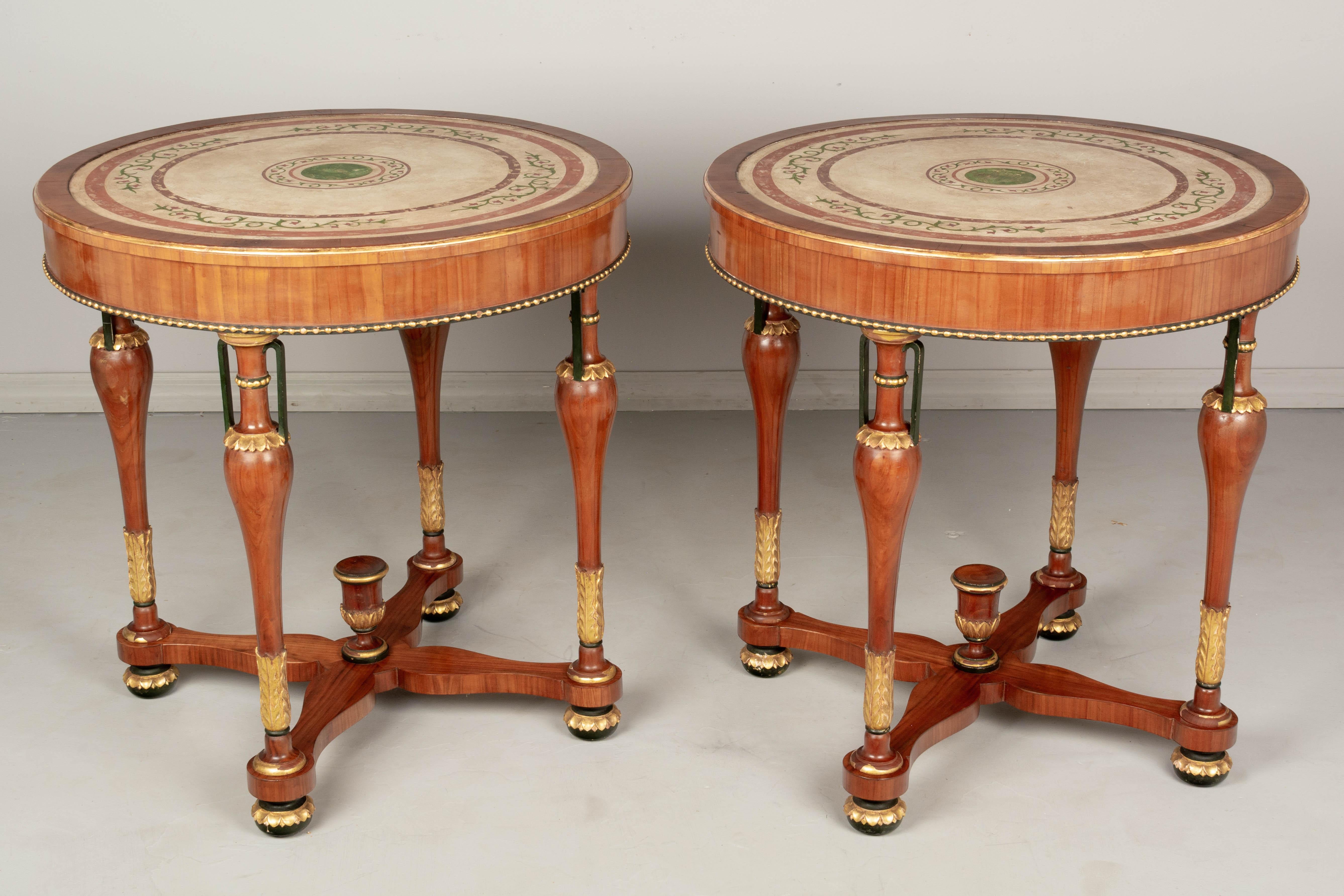 Hand-Crafted Pair of Italian Neoclassical Scagliola Top Center Tables For Sale
