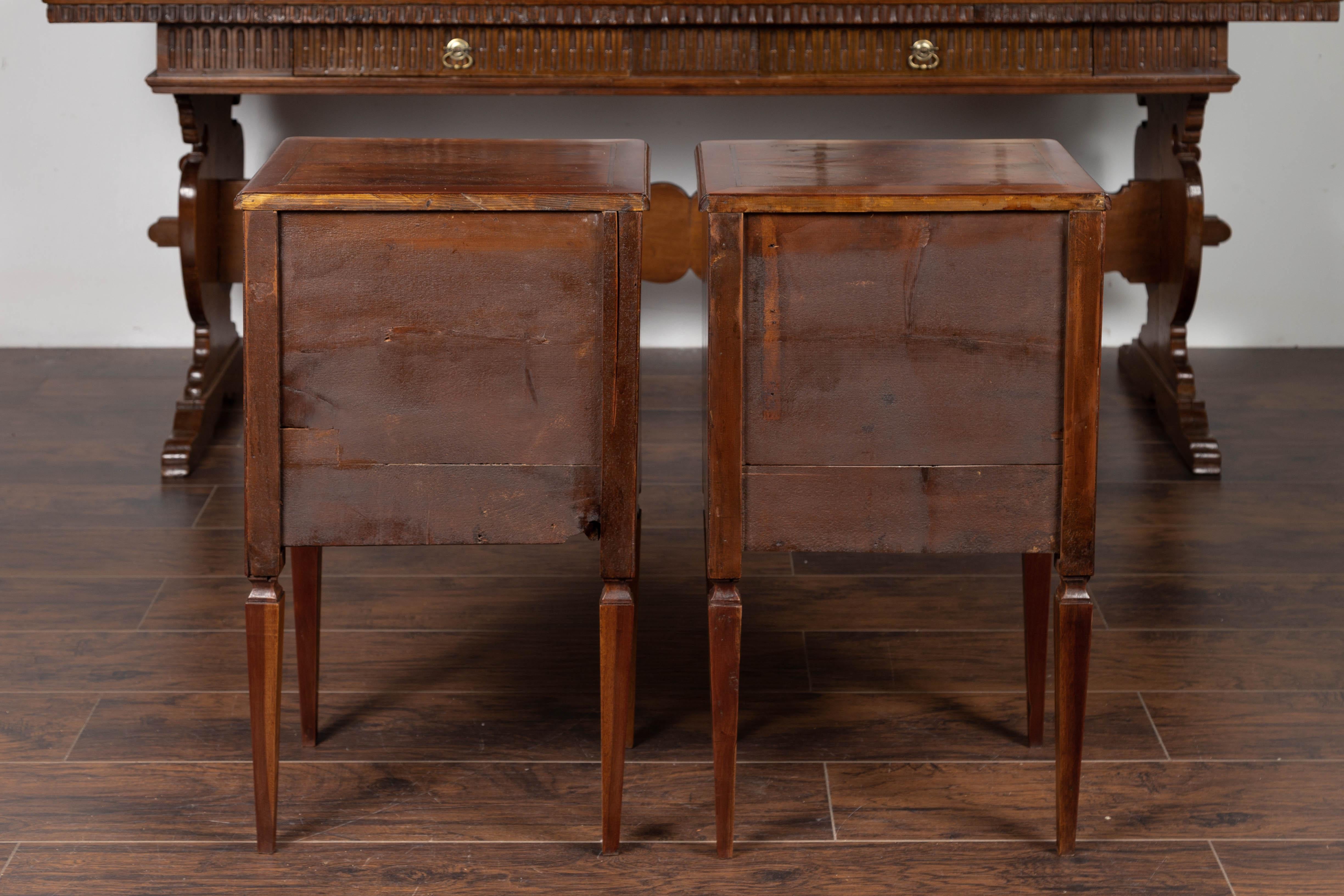 Pair of Italian Neoclassical Style 1840s Walnut Commodes with Banded Inlay 7