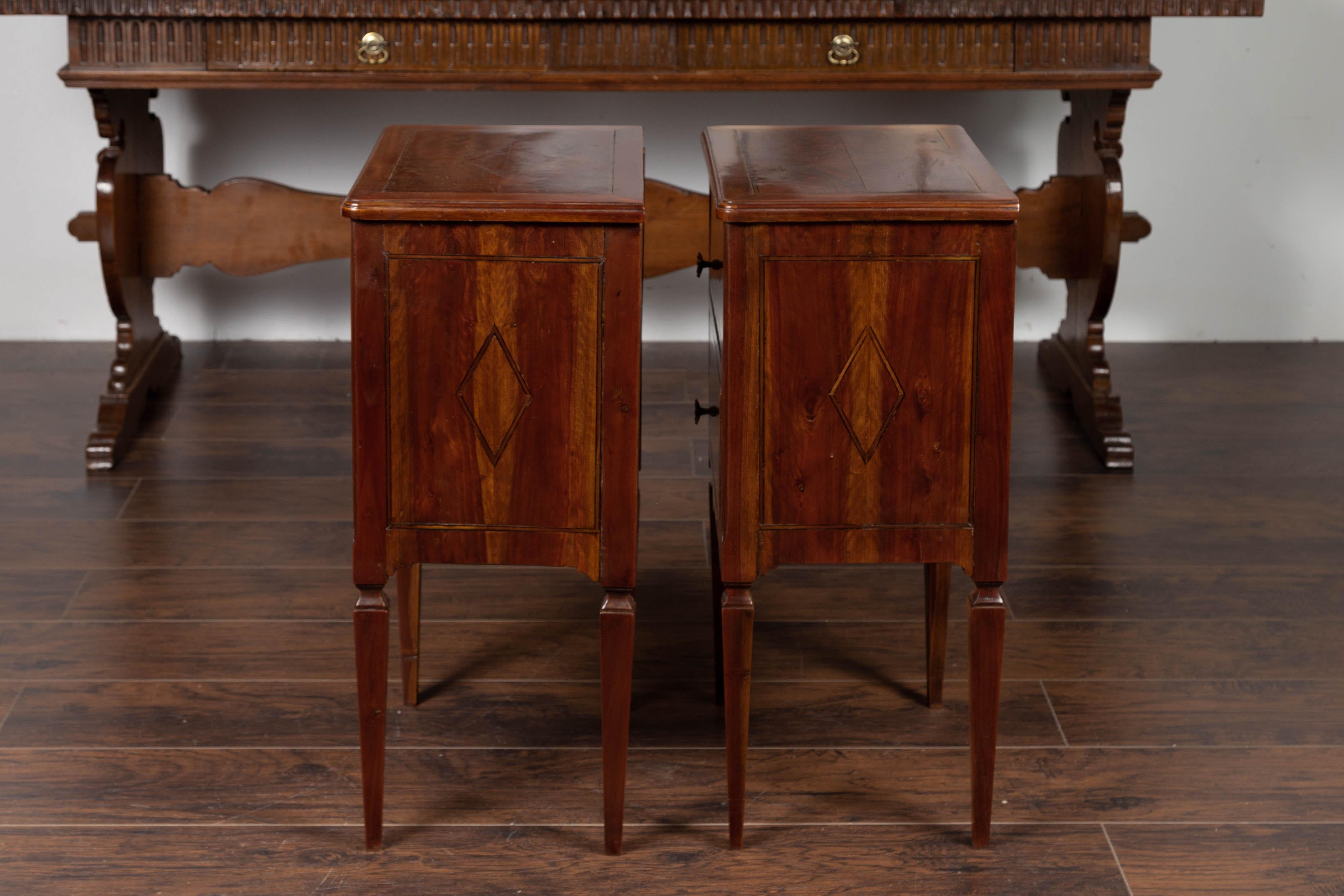 Pair of Italian Neoclassical Style 1840s Walnut Commodes with Banded Inlay 8