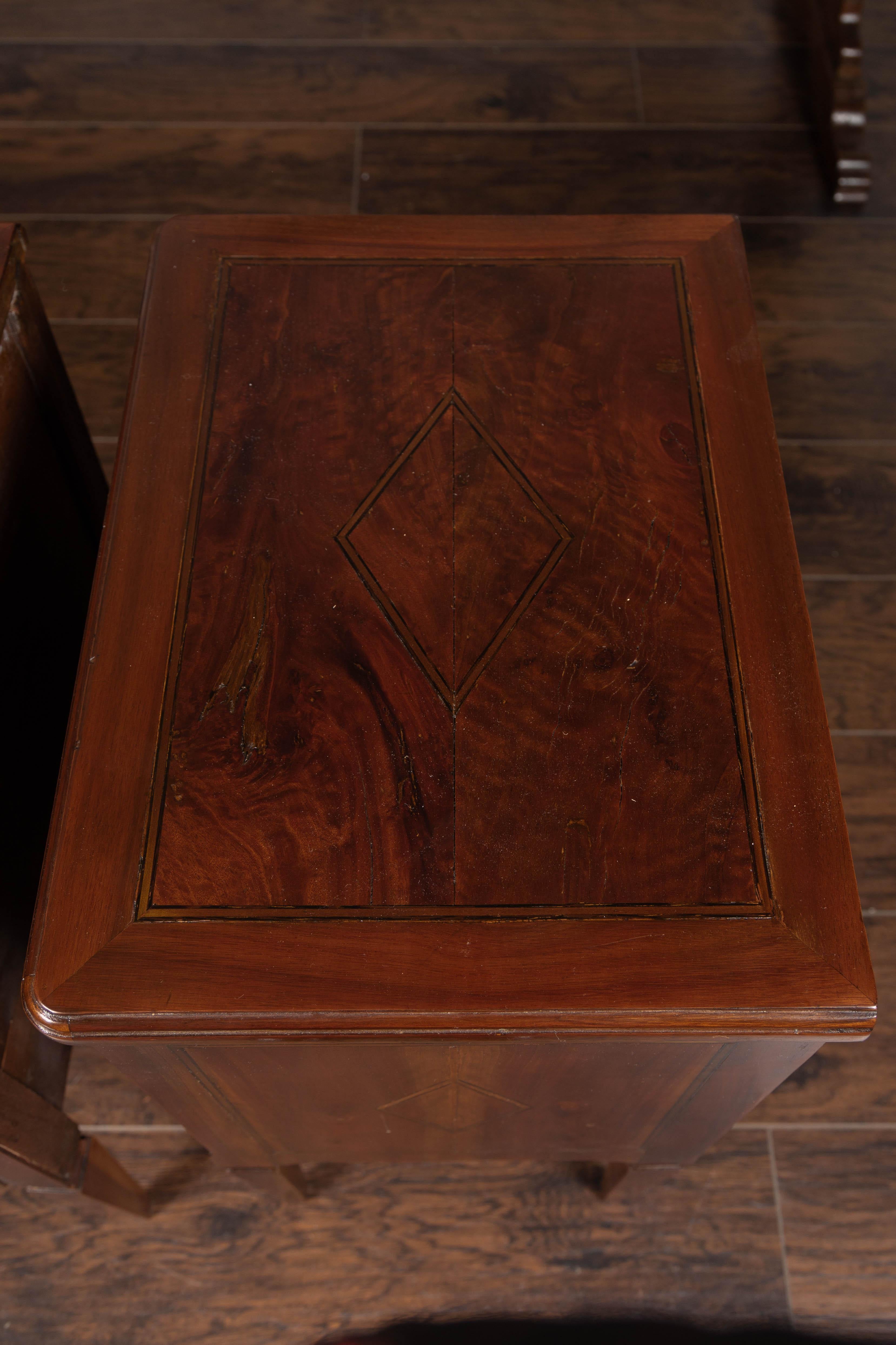 Pair of Italian Neoclassical Style 1840s Walnut Commodes with Banded Inlay 9