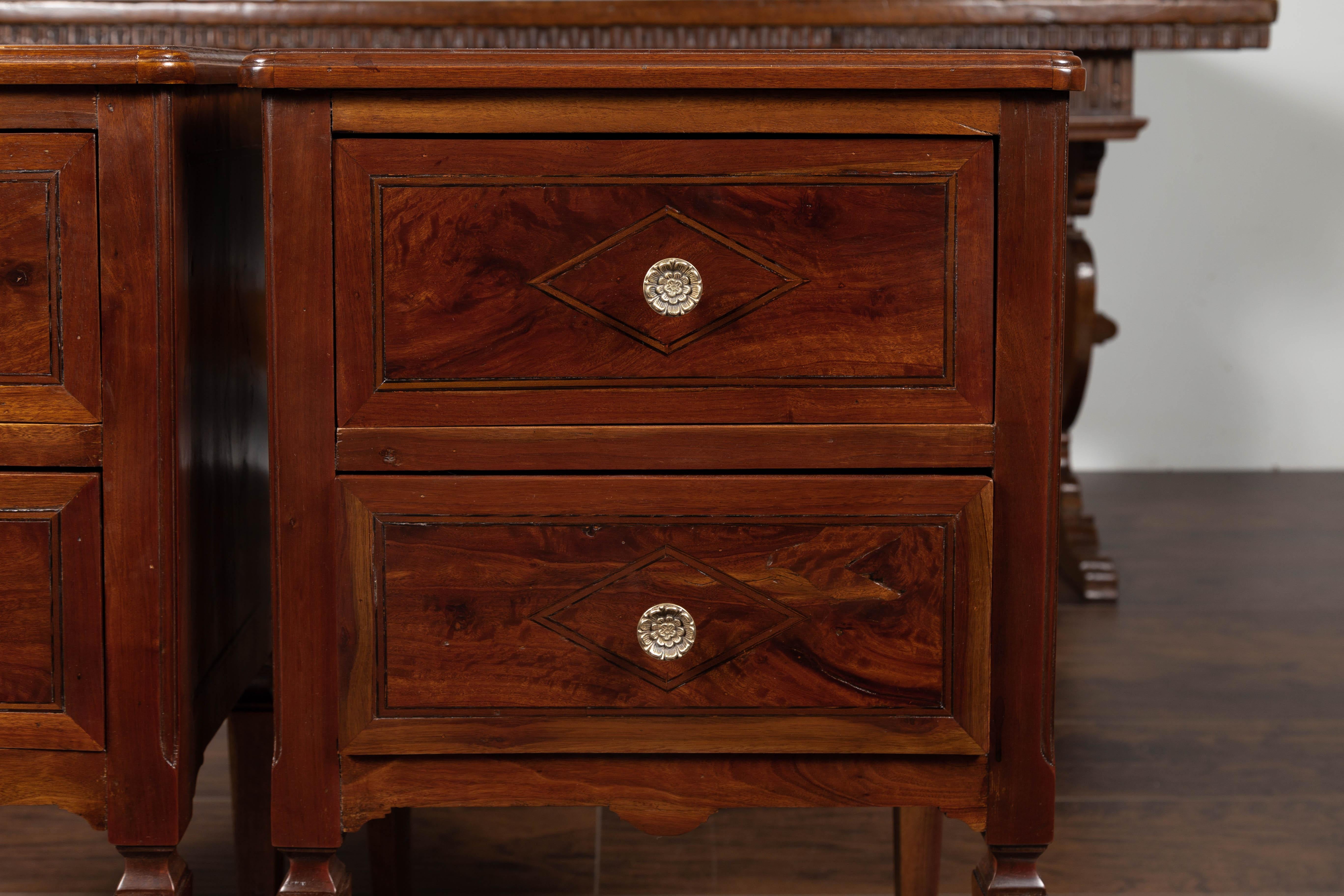 Pair of Italian Neoclassical Style 1840s Walnut Commodes with Banded Inlay 1