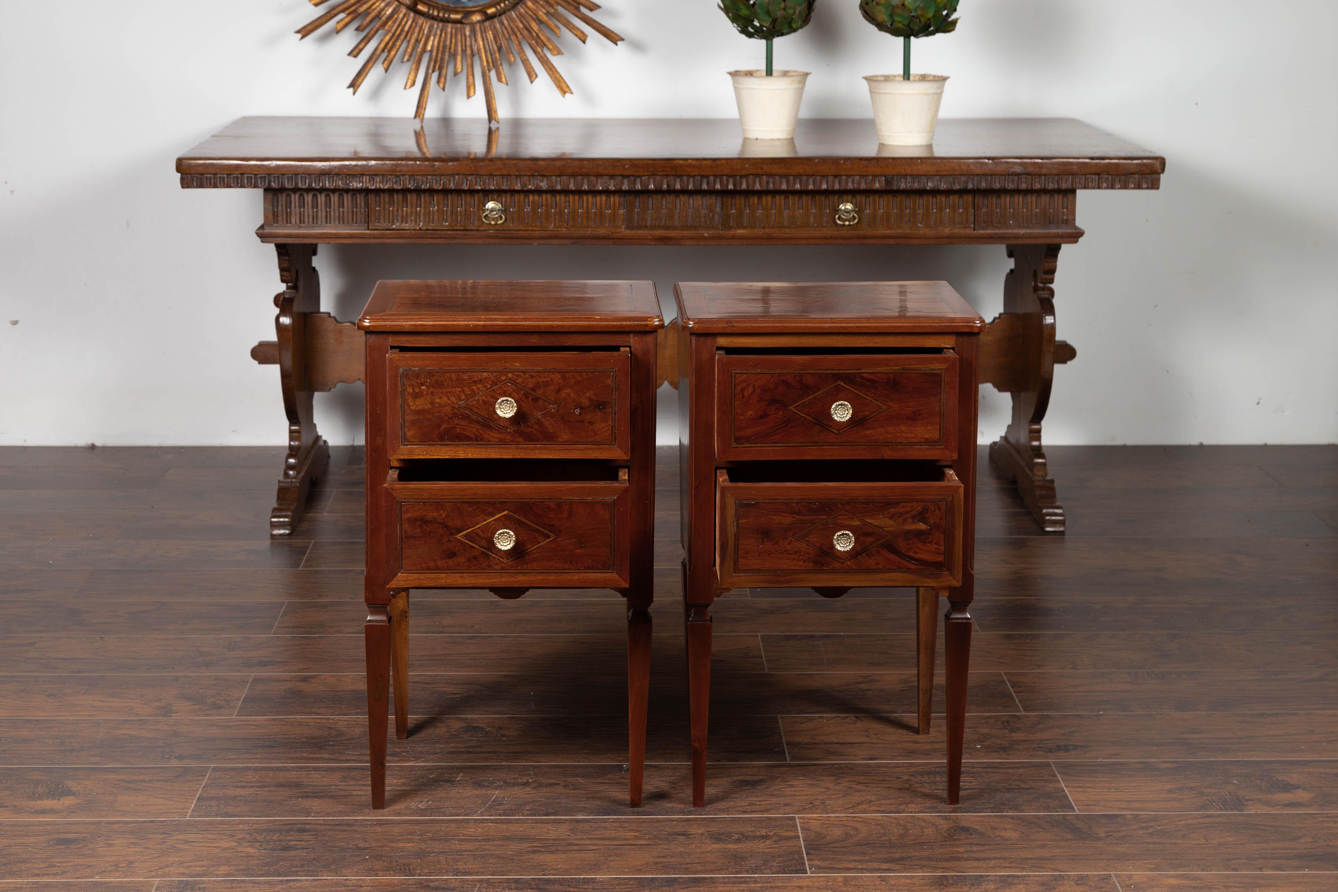 Pair of Italian Neoclassical Style 1840s Walnut Commodes with Banded Inlay 2