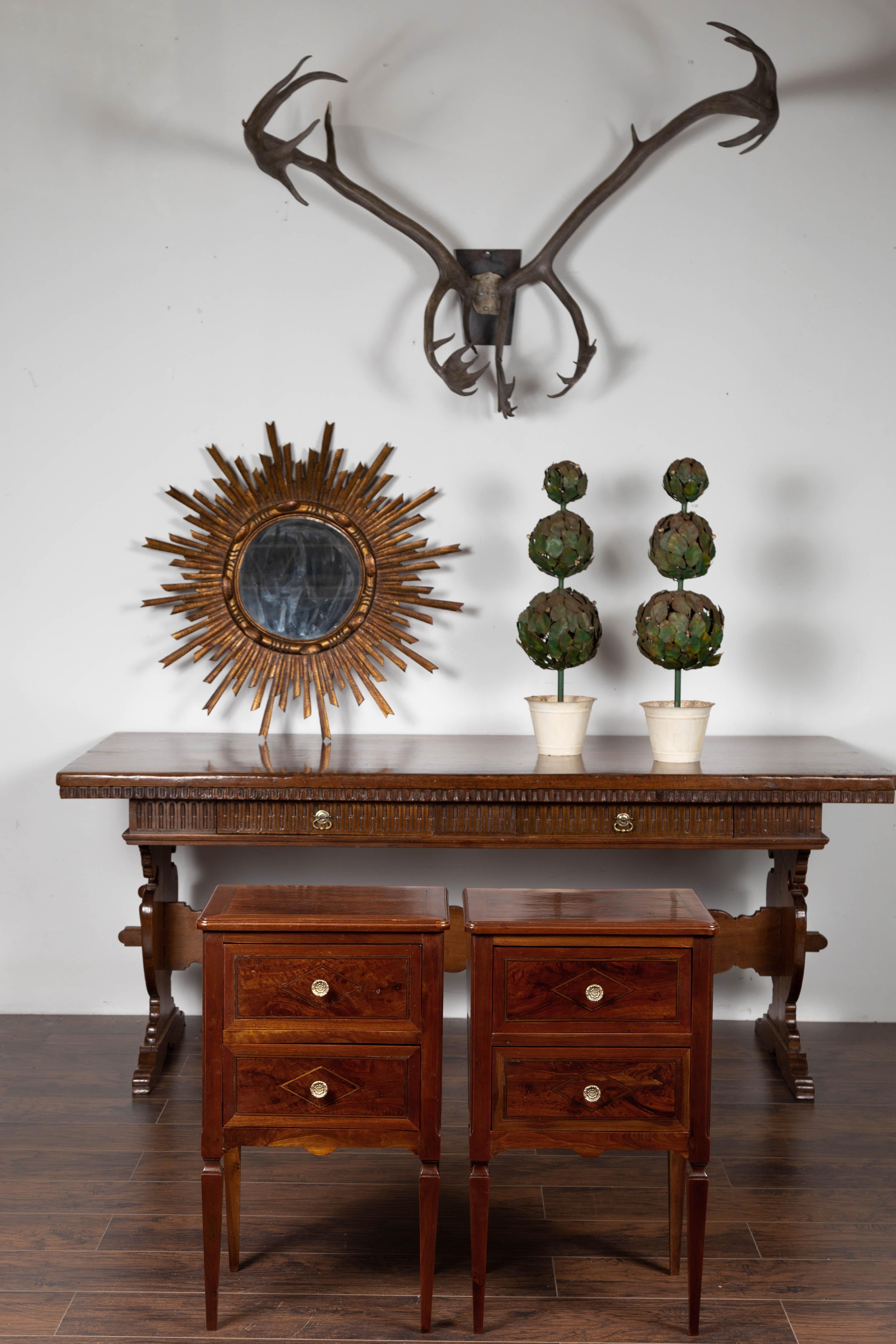 Pair of Italian Neoclassical Style 1840s Walnut Commodes with Banded Inlay 3