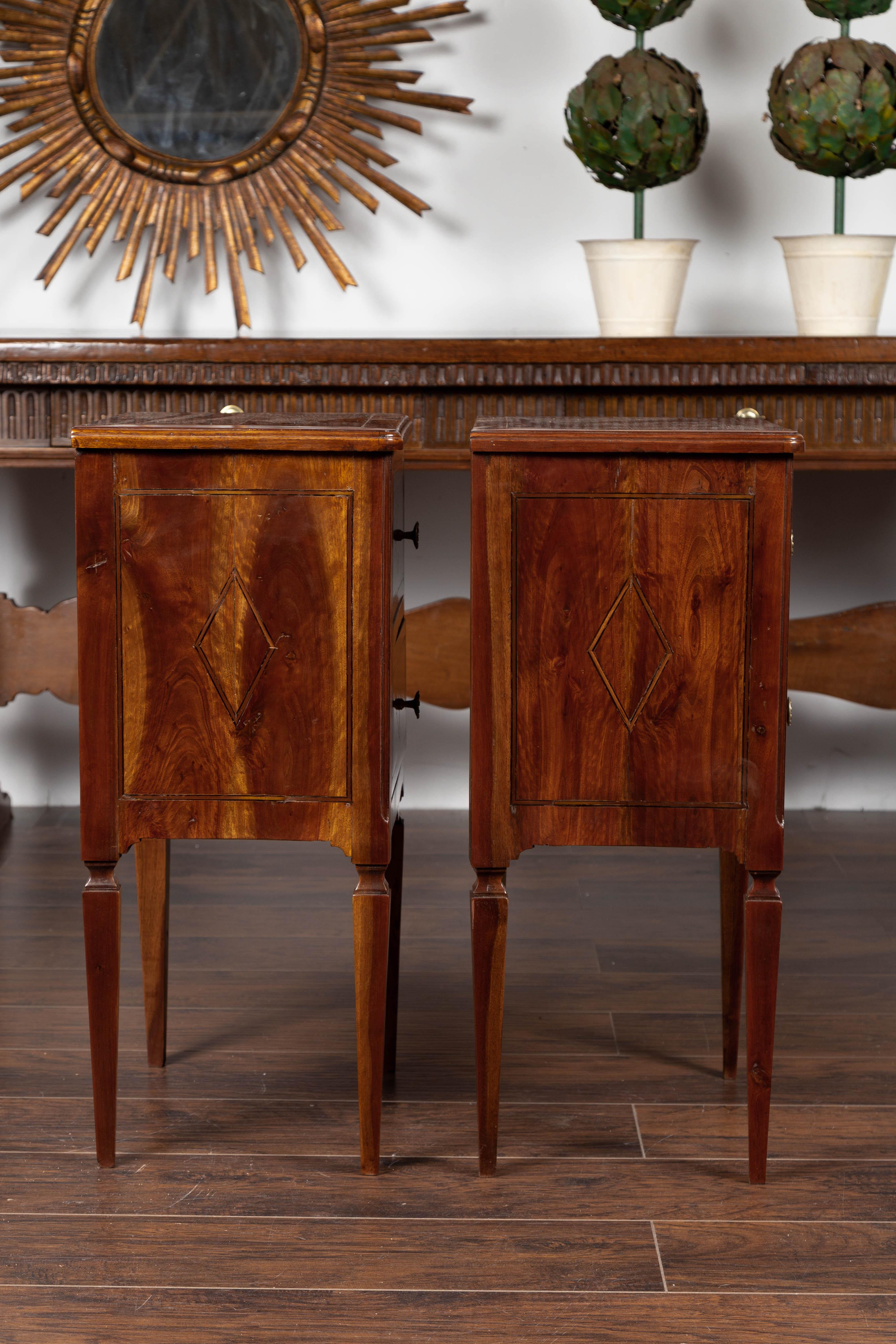 Pair of Italian Neoclassical Style 1840s Walnut Commodes with Banded Inlay 4