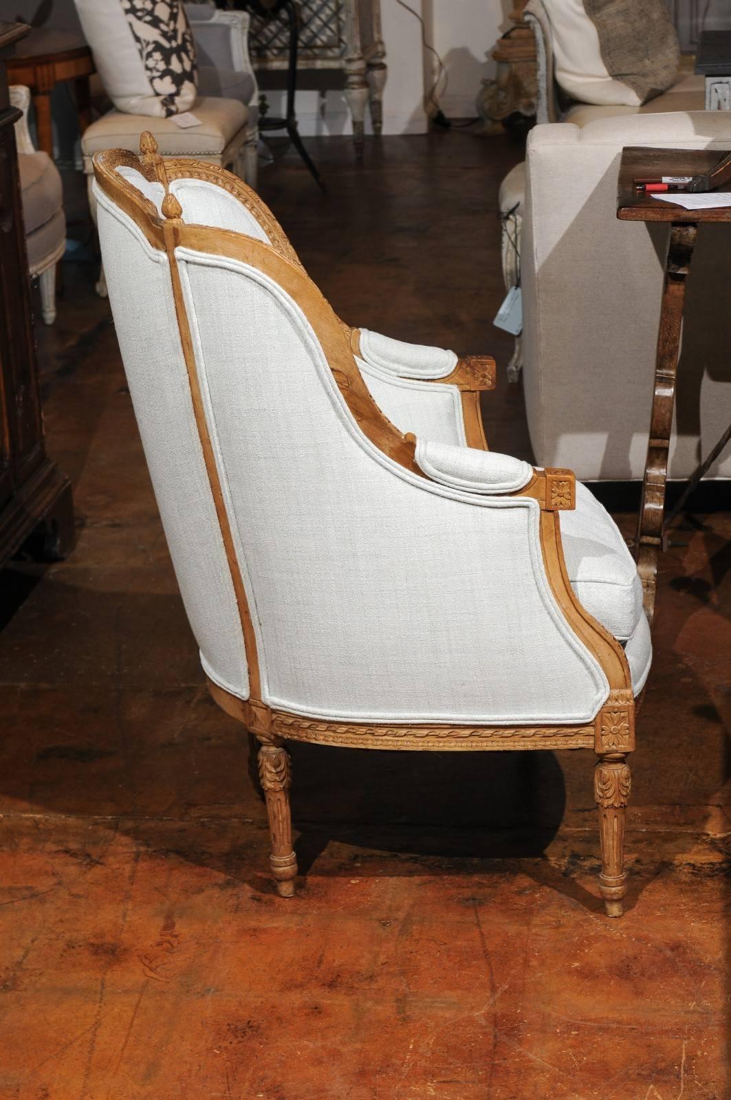 Pair of Italian Neoclassical Style 19th Century Wingback Bergères, Upholstered 5
