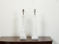 Pair of Italian Neoclassical Style Alabaster Table Lamps with Ionic Capitals