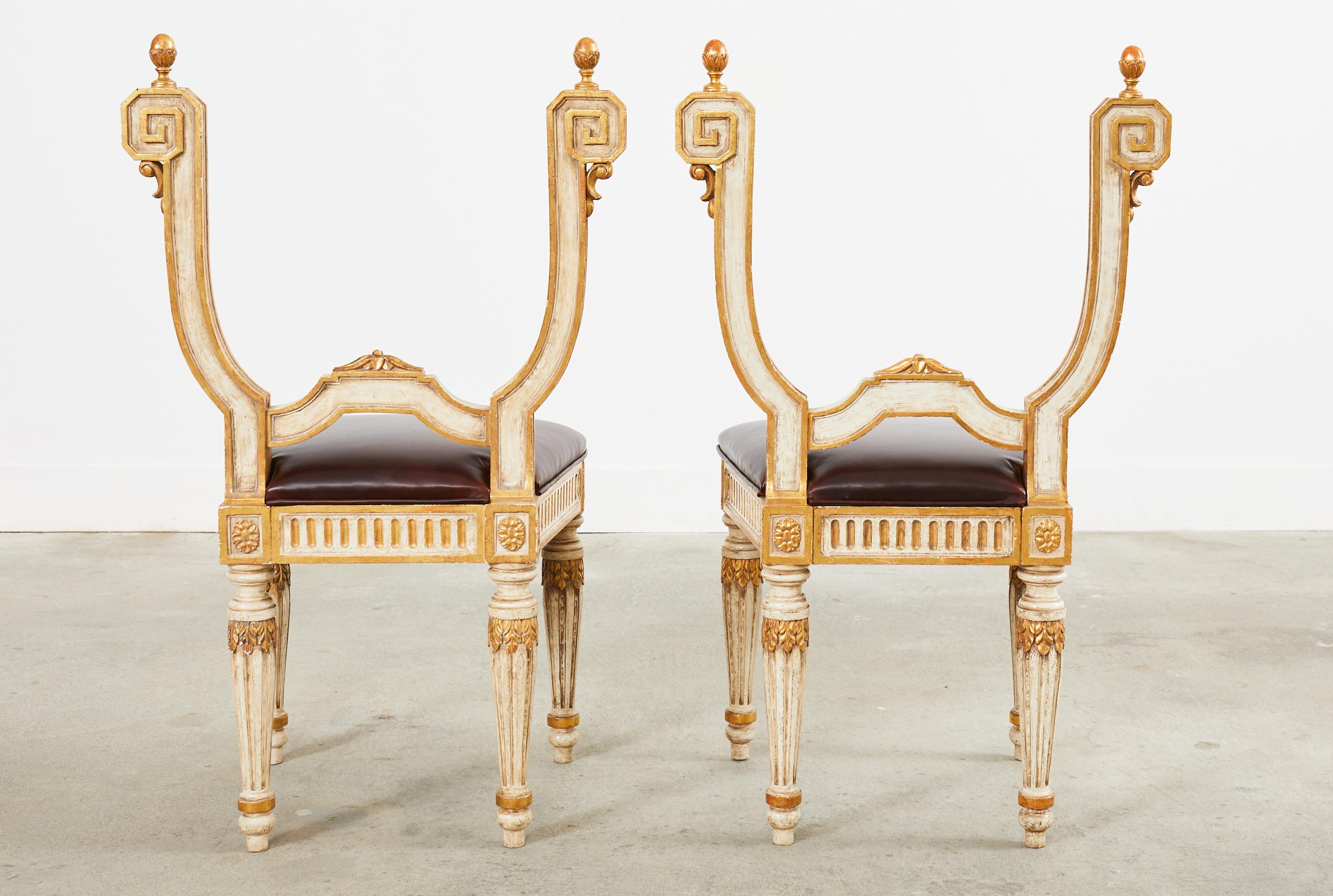 Pair of Italian Neoclassical Style Backless Hall Chairs For Sale 13