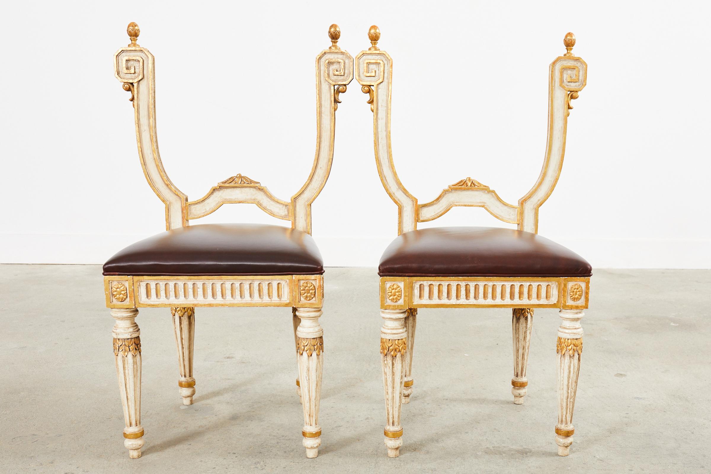 Gilt Pair of Italian Neoclassical Style Backless Hall Chairs For Sale