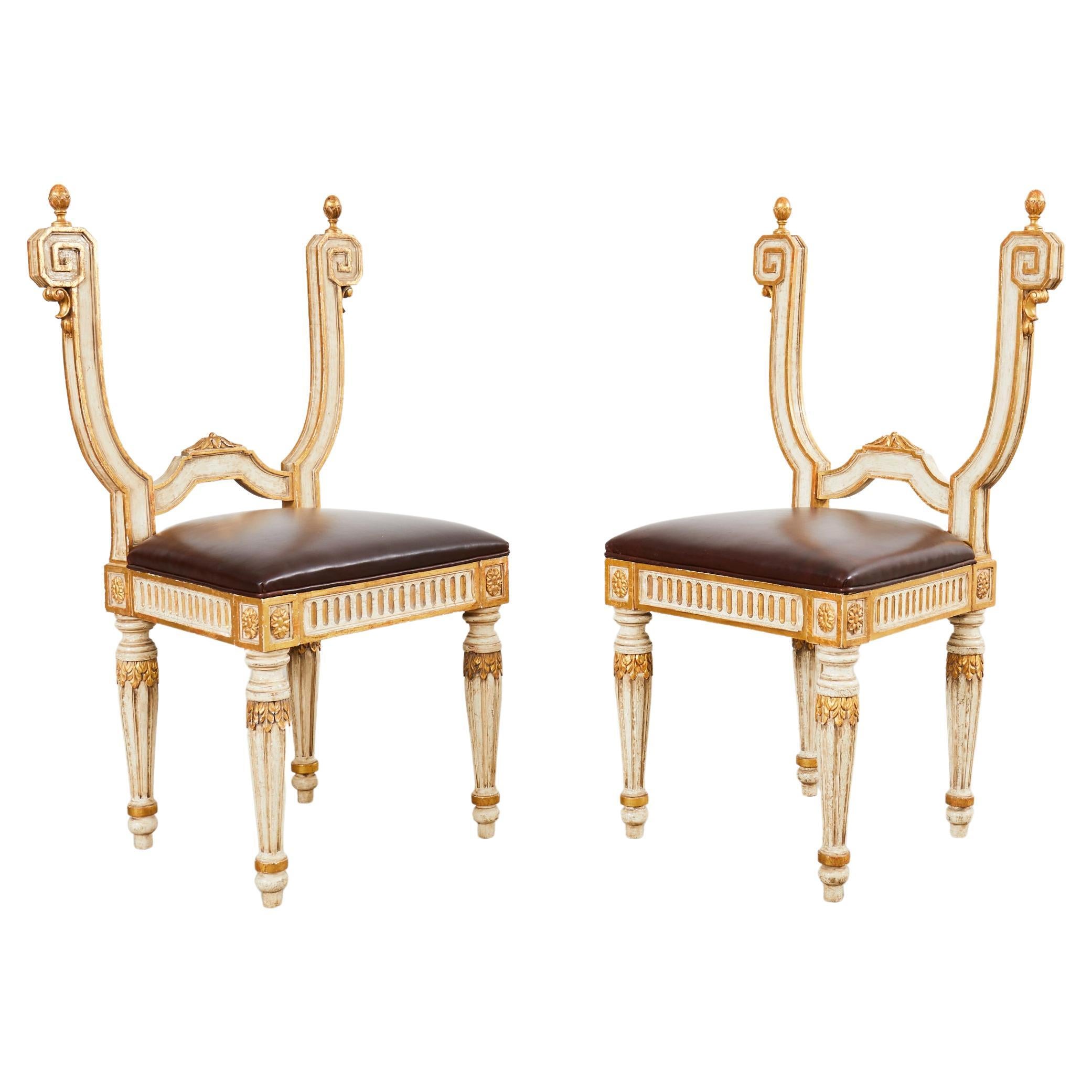 Pair of Italian Neoclassical Style Backless Hall Chairs For Sale