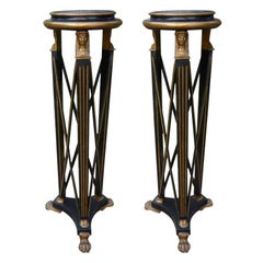 Pair of Italian Neoclassical Style Black and Giltwood Pedestals, circa 1940