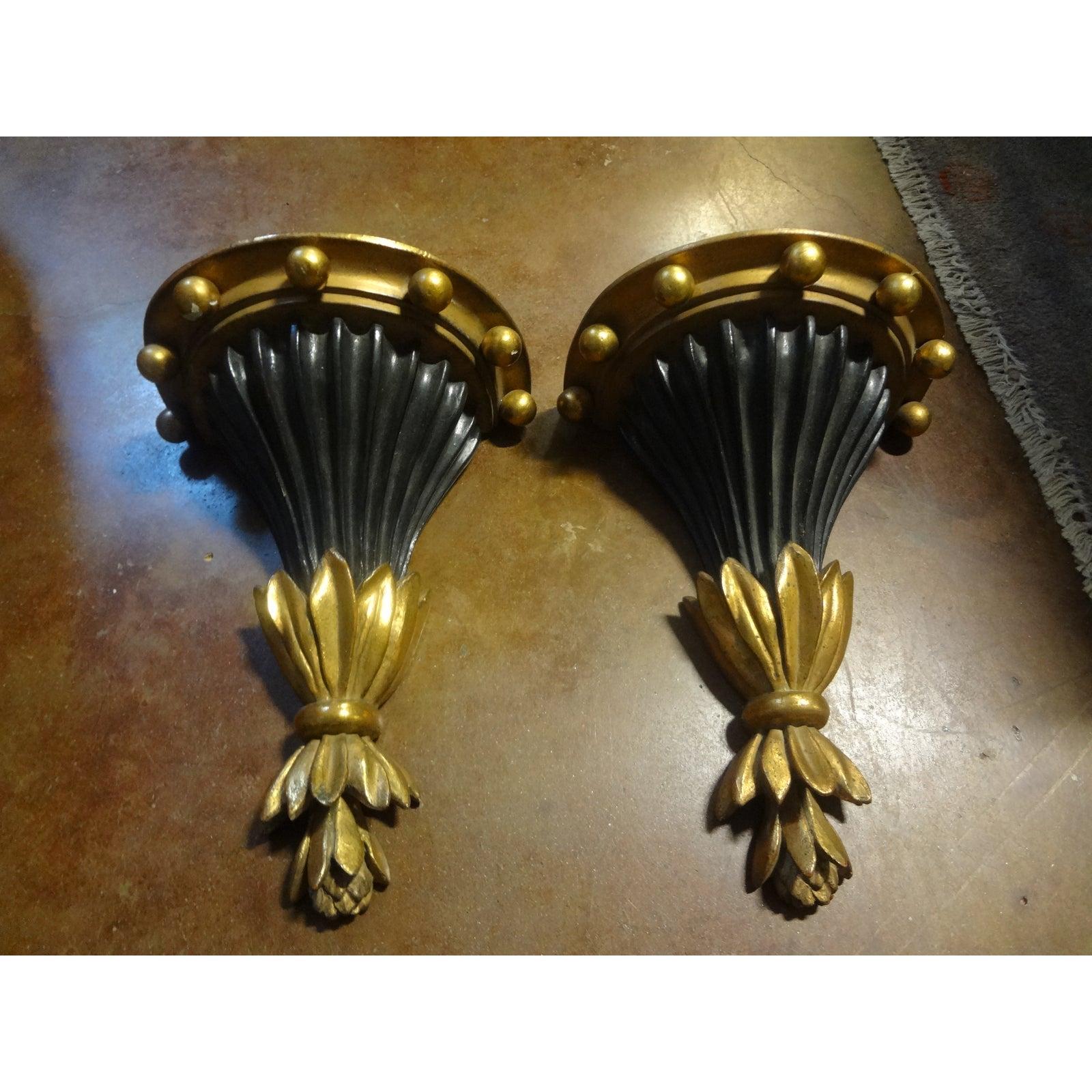 Pair of Italian Neoclassical Style Black and Gold Terracotta Wall Brackets 2