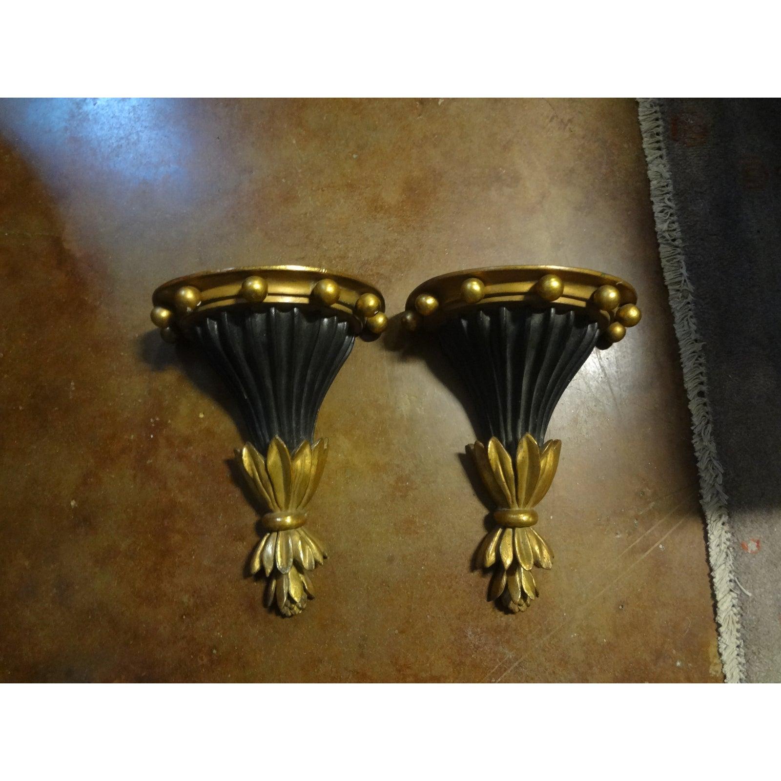 Pair of Italian Neoclassical Style Black and Gold Terracotta Wall Brackets 3