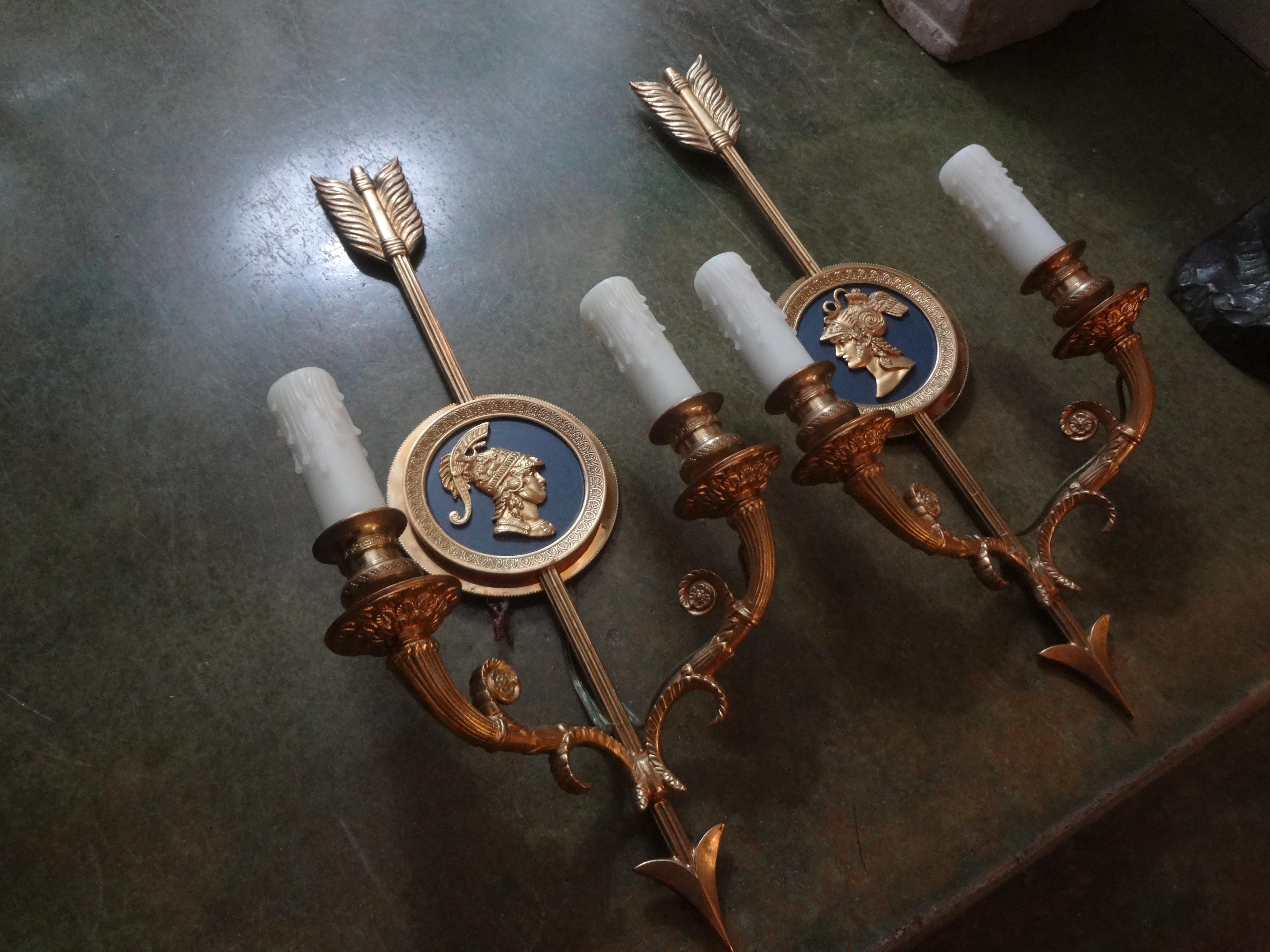 Pair of Italian Neoclassical Style Brass Arrow Sconces 5