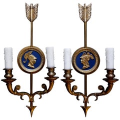 Pair of Italian Neoclassical Style Brass Arrow Sconces