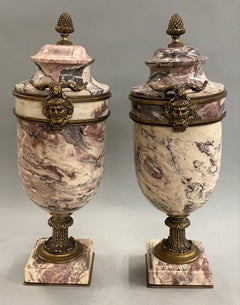 Pair of Italian Neoclassical Style Gilt Bronze Mounted Marble Urns