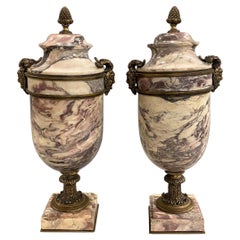 Pair of Italian Neoclassical Style Gilt Bronze Mounted Marble Urns