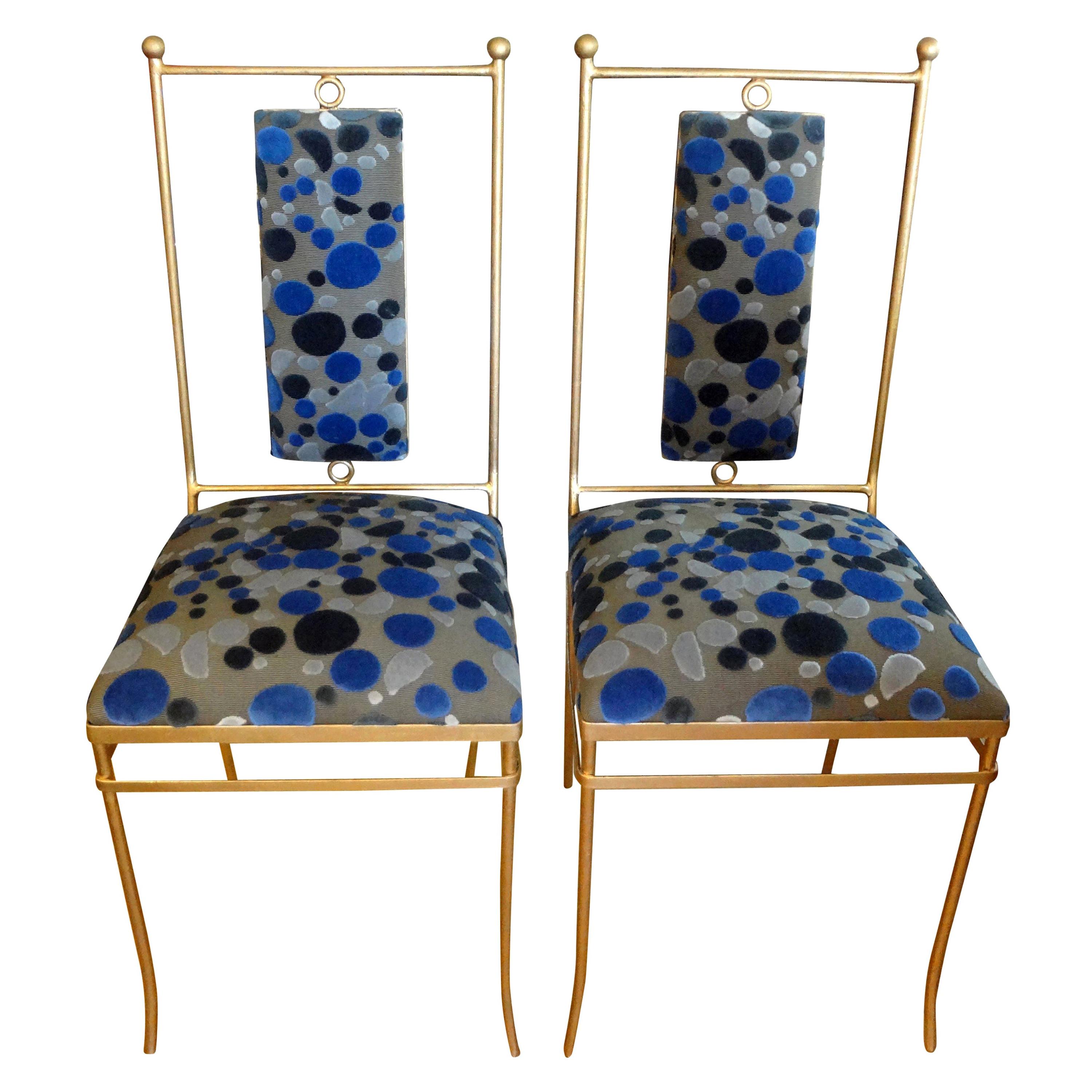 Pair of Italian Neoclassical Style Gilt Iron Chairs