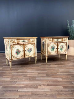Pair of Italian Neoclassical Style Hand Painted Night Stands Cabinets