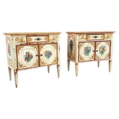 Pair of Italian Neoclassical Style Hand Painted Night Stands Cabinets