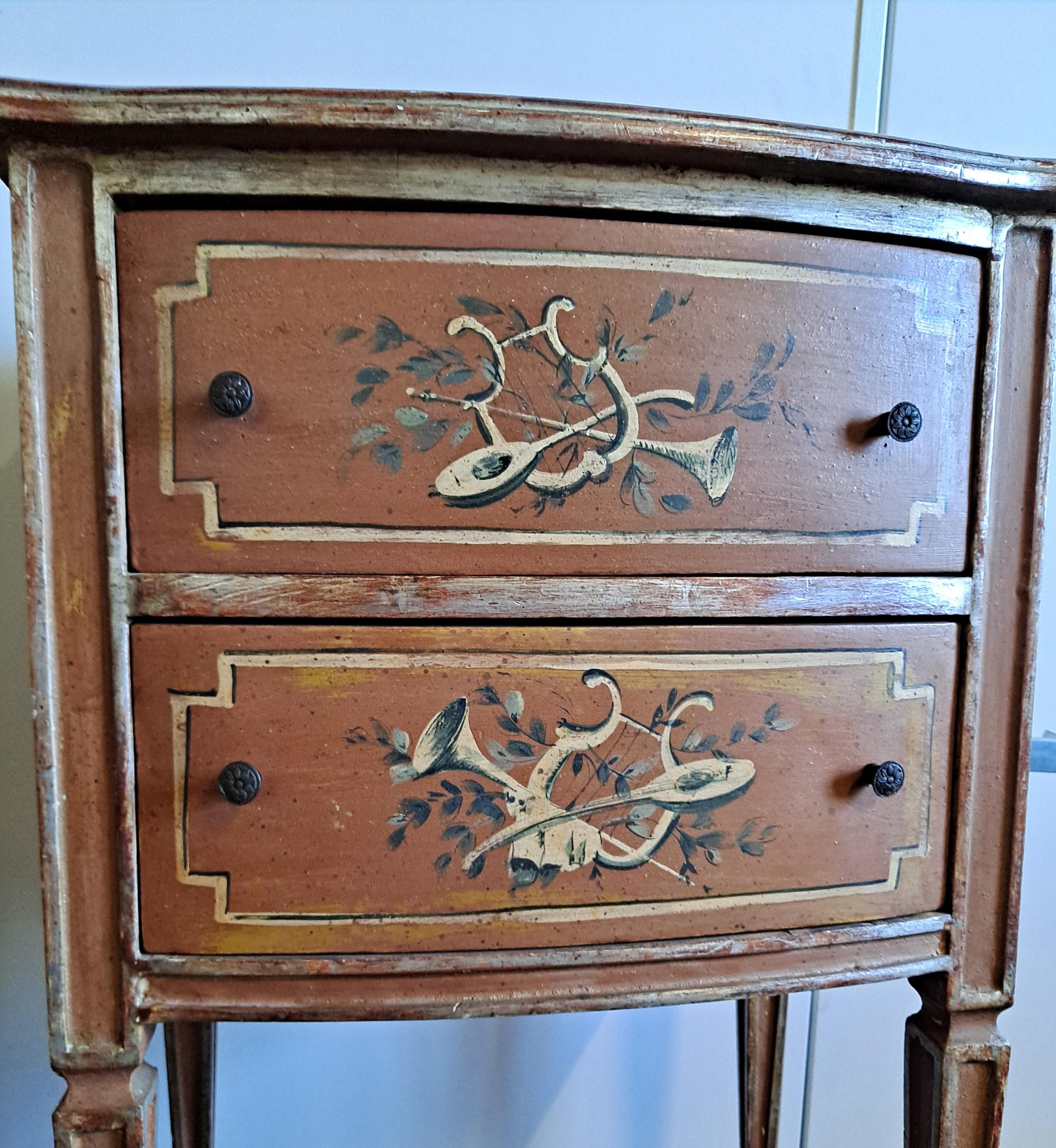 Pair of Italian Neoclassical Style Hand Painted Night Stands  For Sale 1