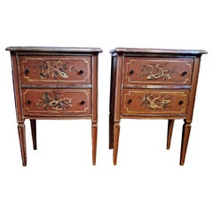 Pair of Italian Neoclassical Style Hand Painted Night Stands 