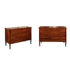 Pair of Italian Neoclassical Style Inlaid Walnut Commodes, 19th Century