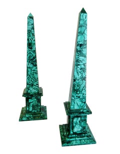 Pair of Italian Neoclassical Style Malachite Veneered Obelisks