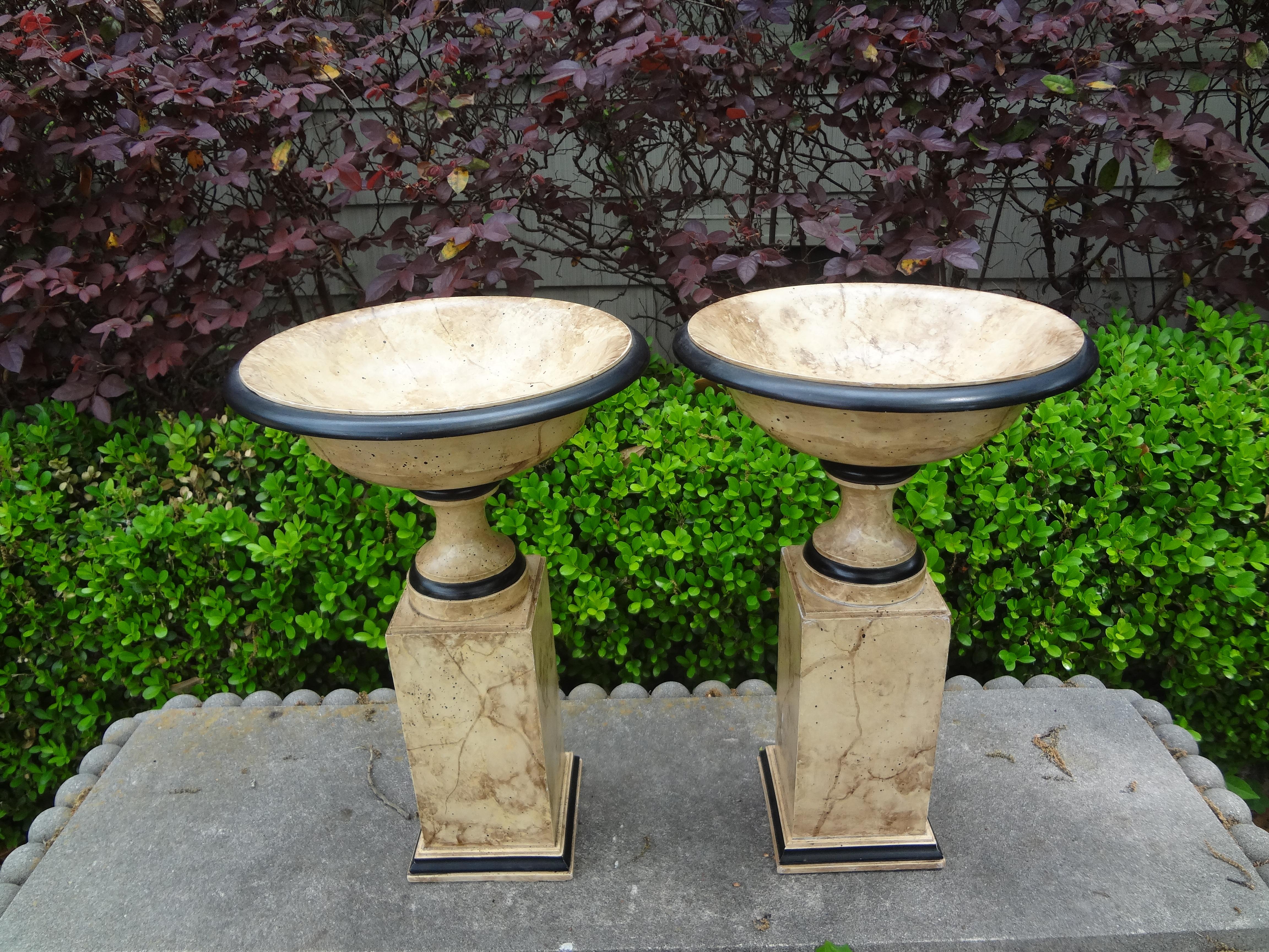 Pair of Italian Neoclassical Style Marbleized Wood Tazza Urns 4