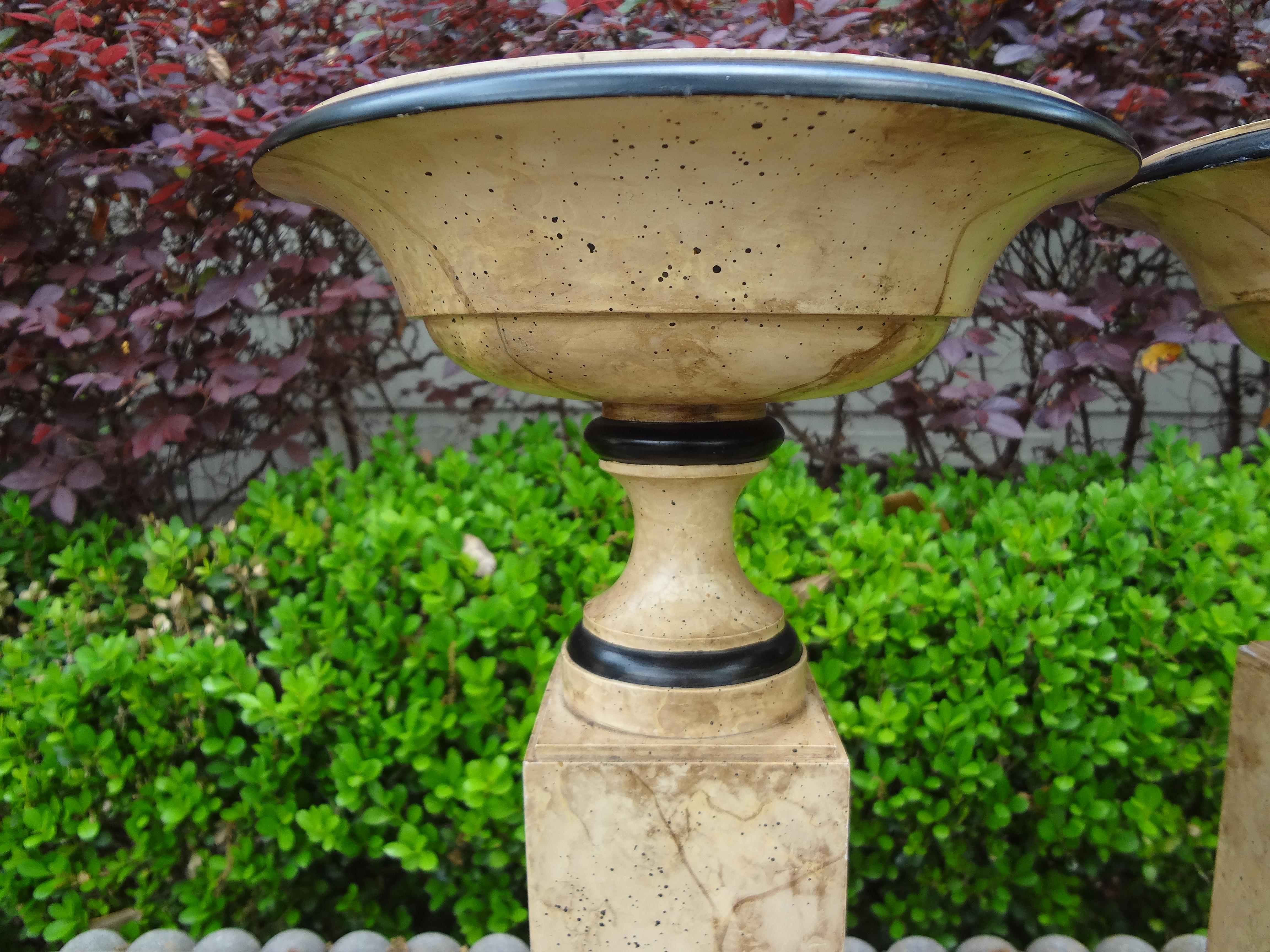 European Pair of Italian Neoclassical Style Marbleized Wood Tazza Urns