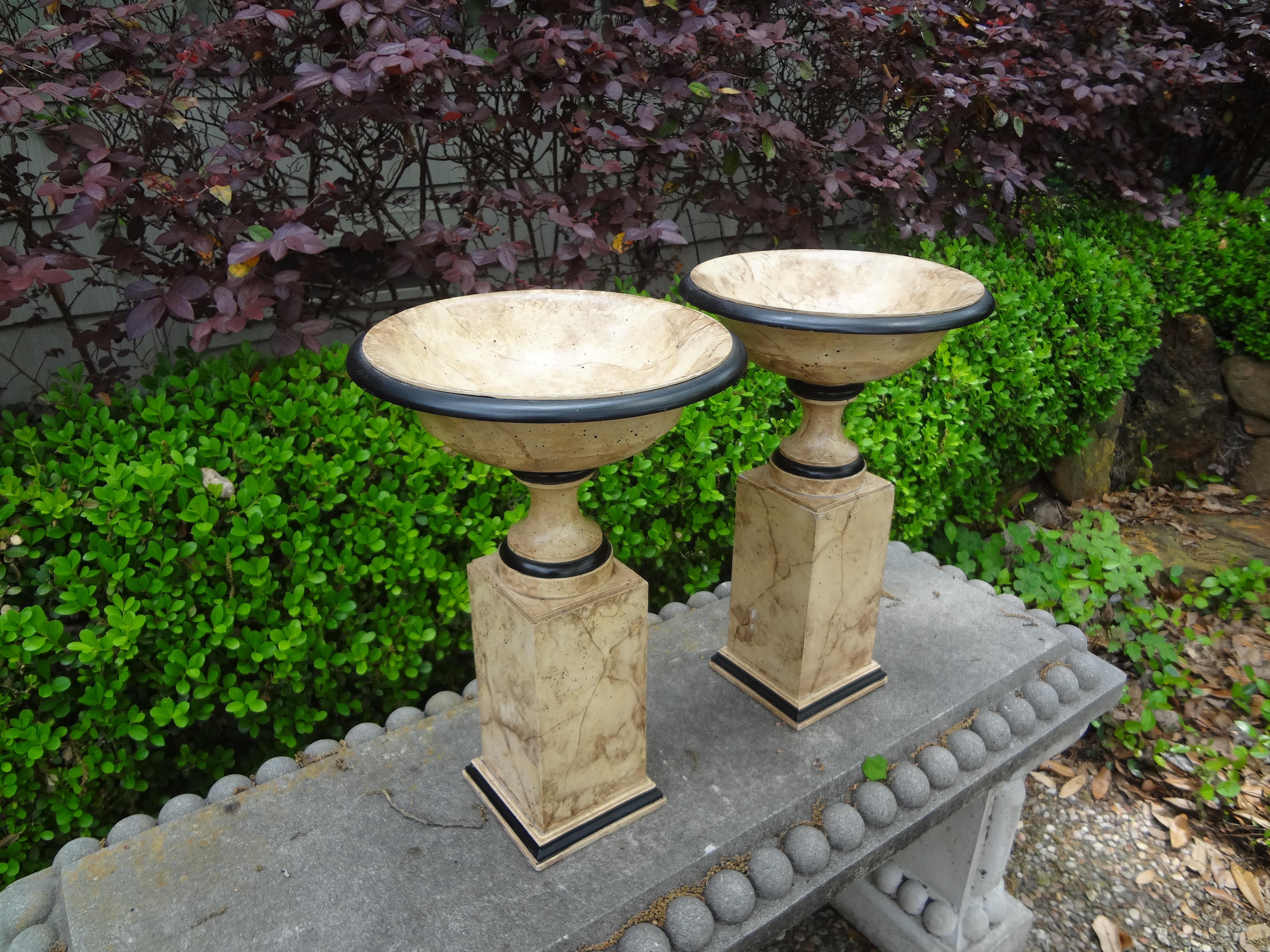 Mid-20th Century Pair of Italian Neoclassical Style Marbleized Wood Tazza Urns