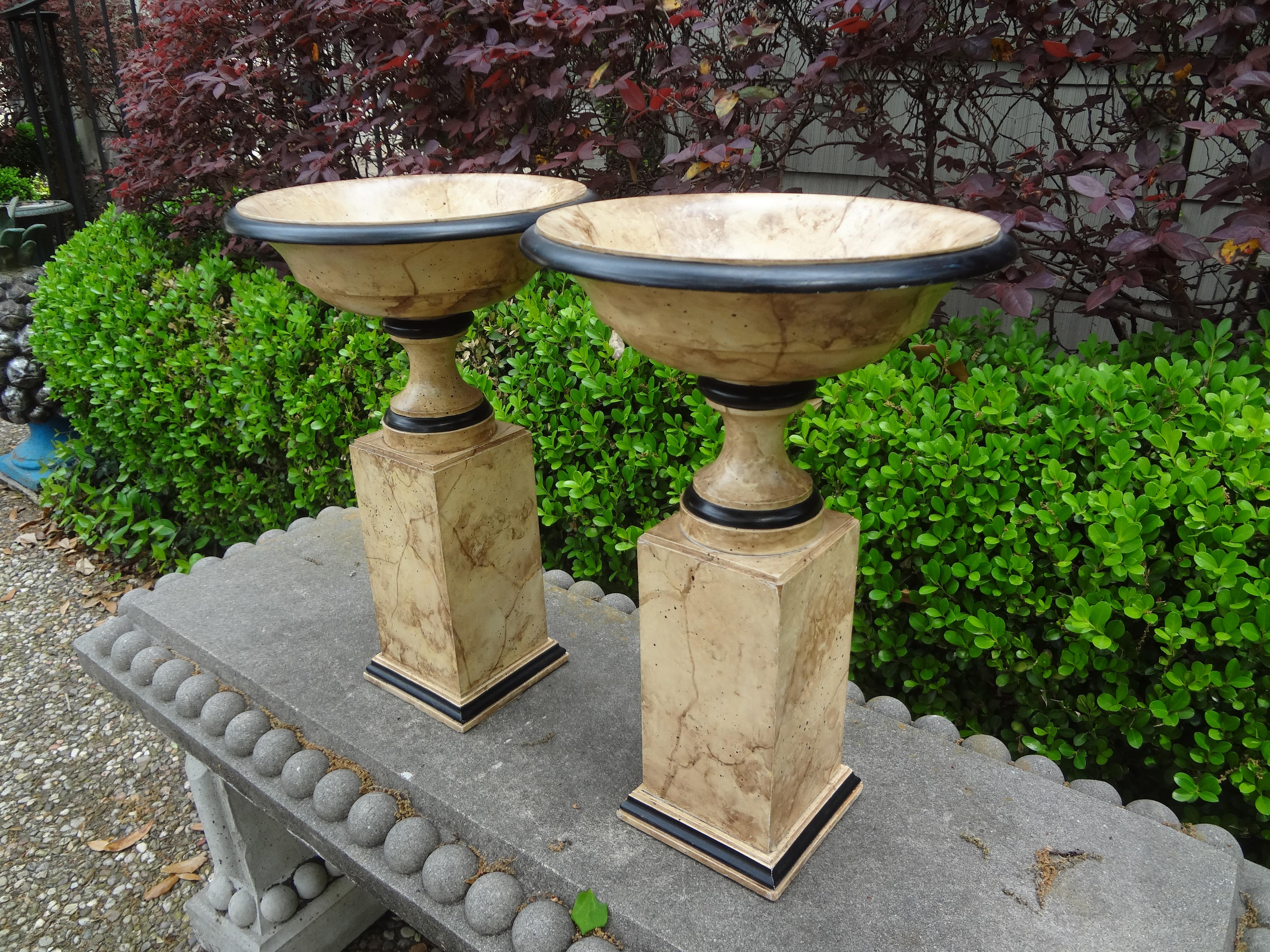 Pair of Italian Neoclassical Style Marbleized Wood Tazza Urns 1