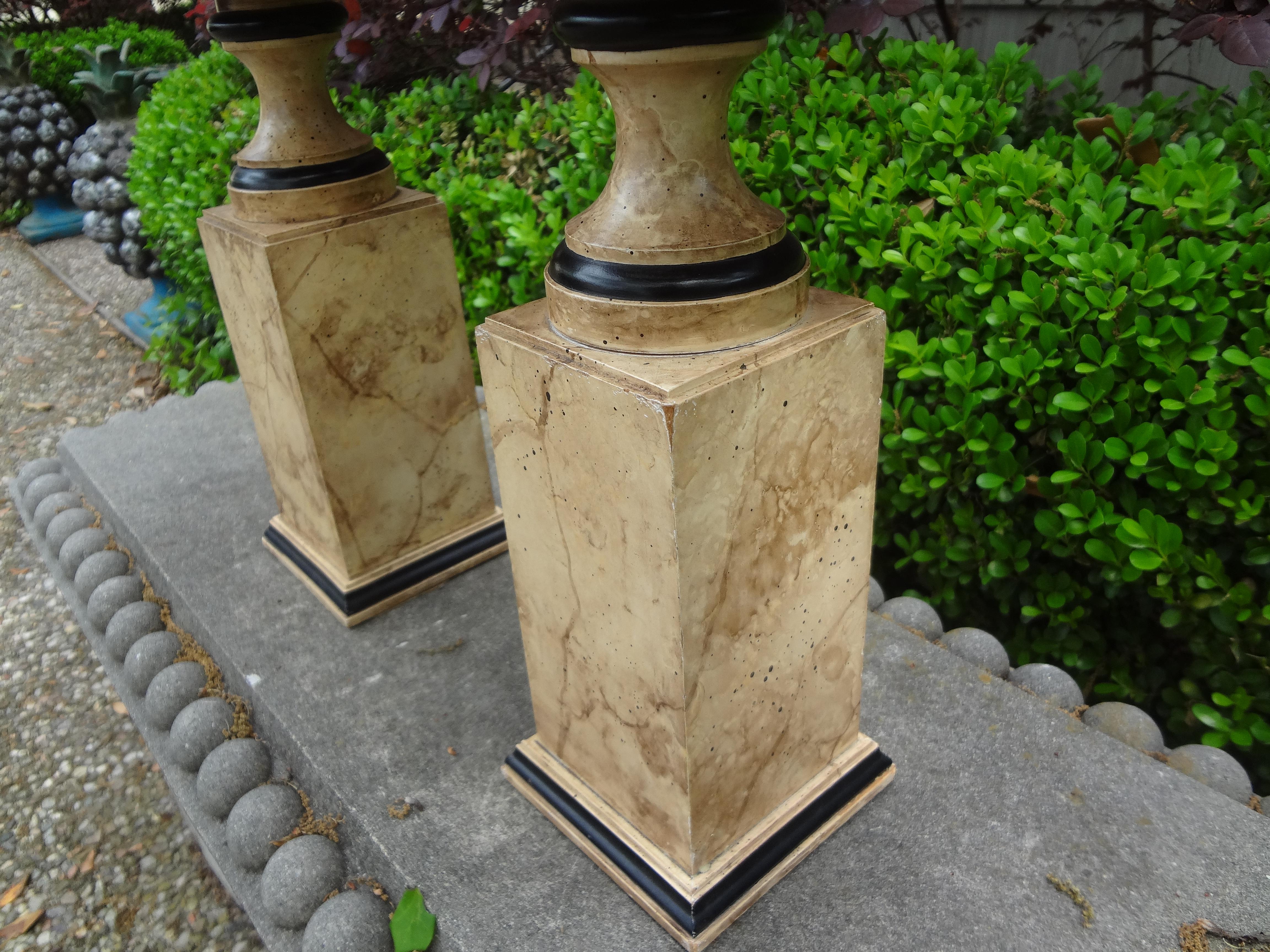 Pair of Italian Neoclassical Style Marbleized Wood Tazza Urns 2