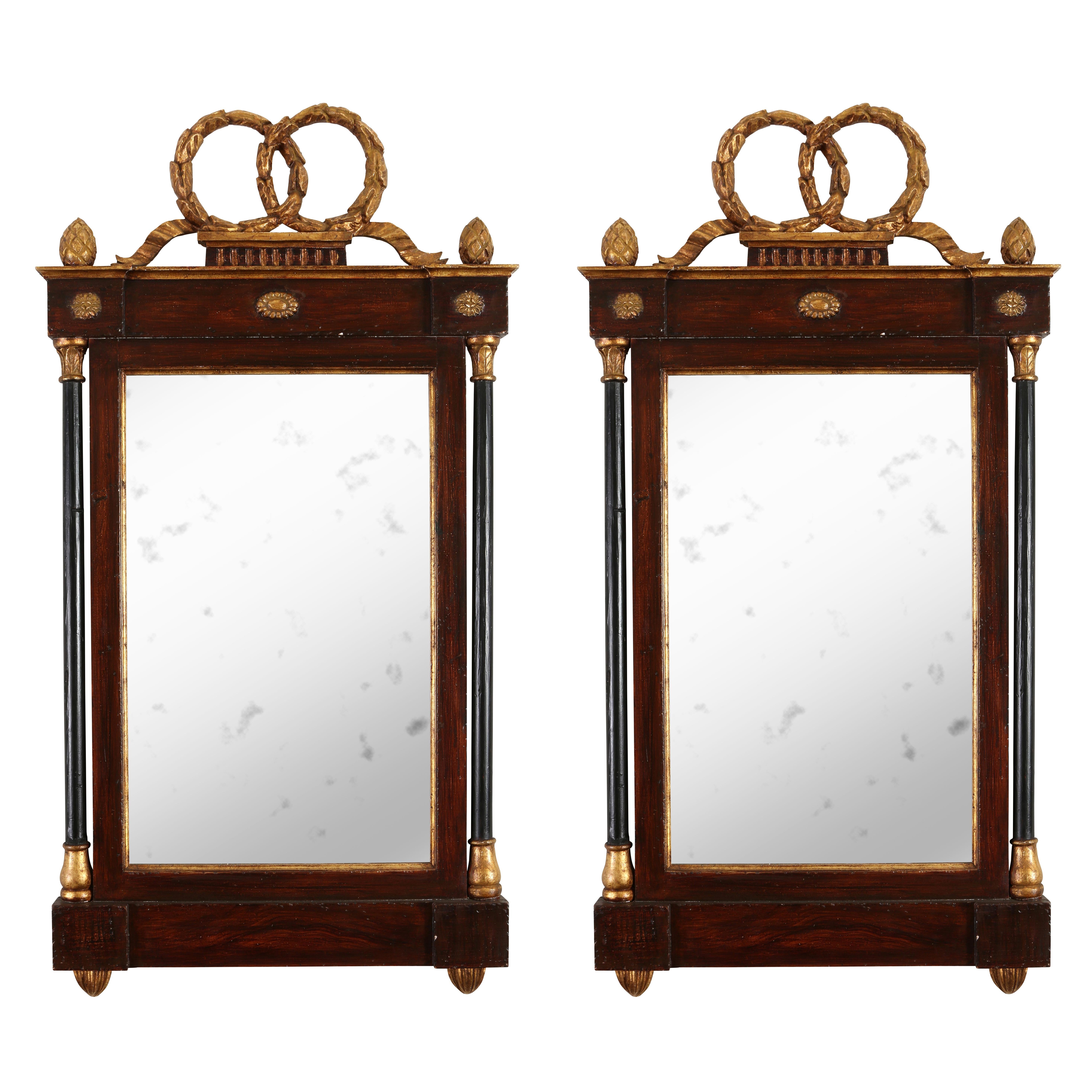 Gold Leaf Pair of Italian Neoclassical Style Mirrors For Sale