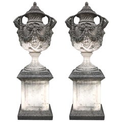 Pair of Italian Neoclassical Style Monumental Stone Garden Vases